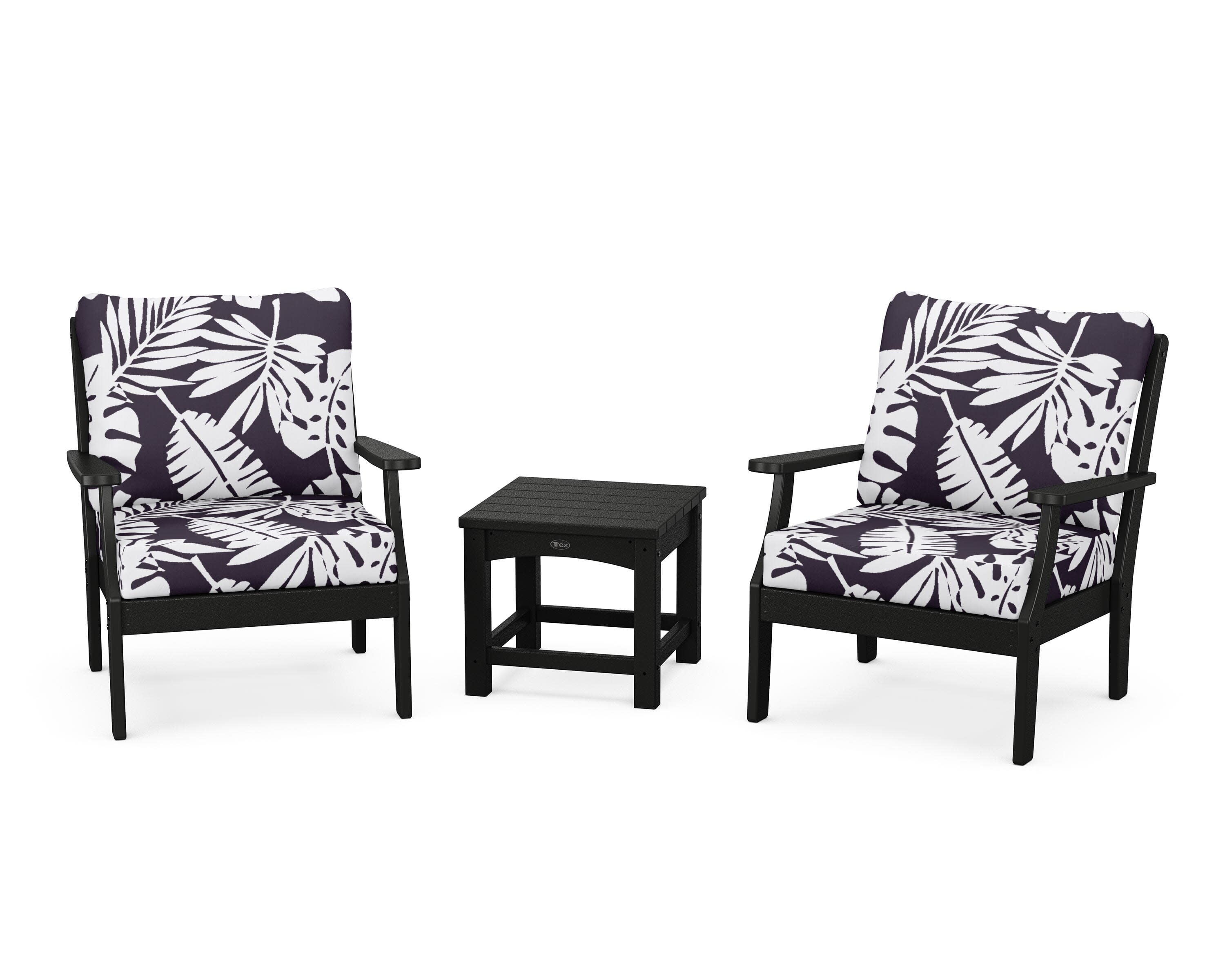 Yacht Club 3-Piece Deep Seating Set in Charcoal Black / Leaf Navy