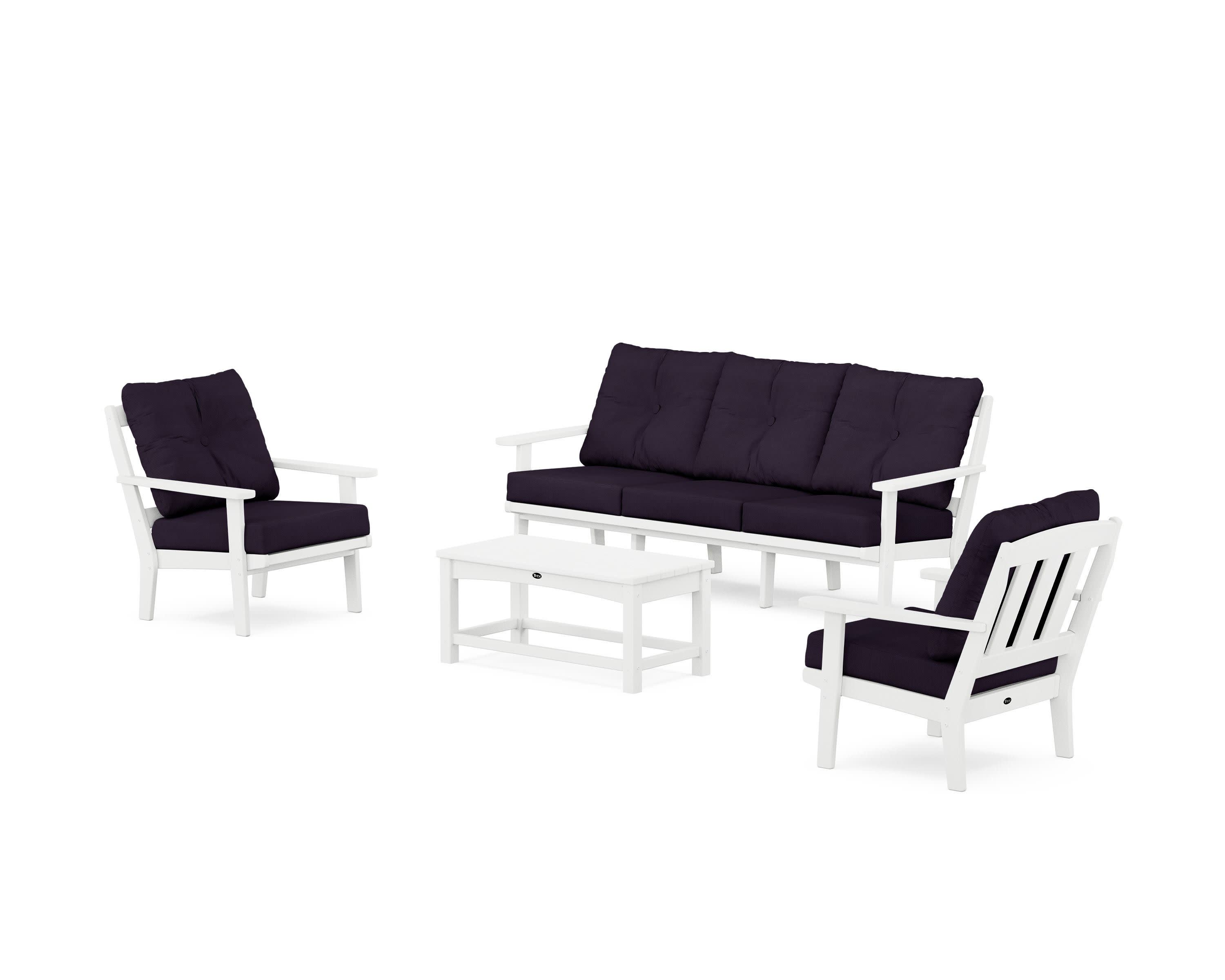 Cape Cod 4-Piece Deep Seating Set with Sofa in Classic White / Navy Linen