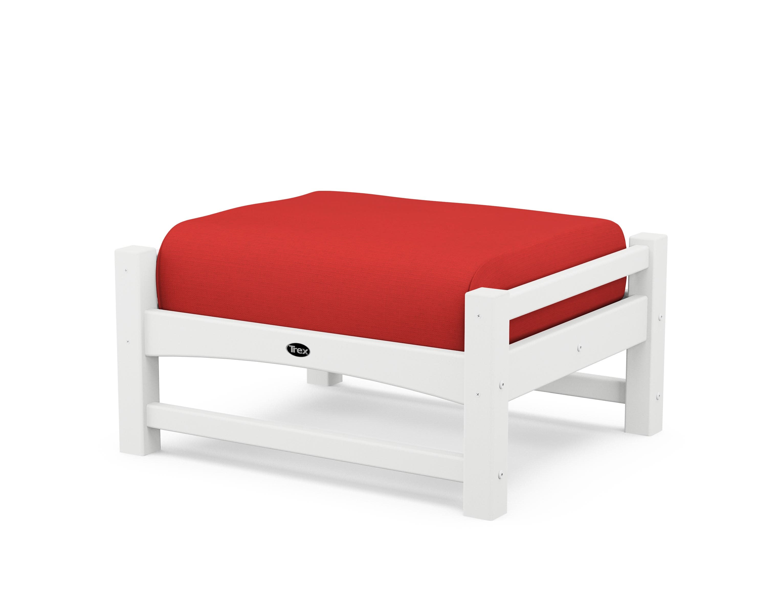Rockport Club Ottoman in Classic White / Crimson Linen