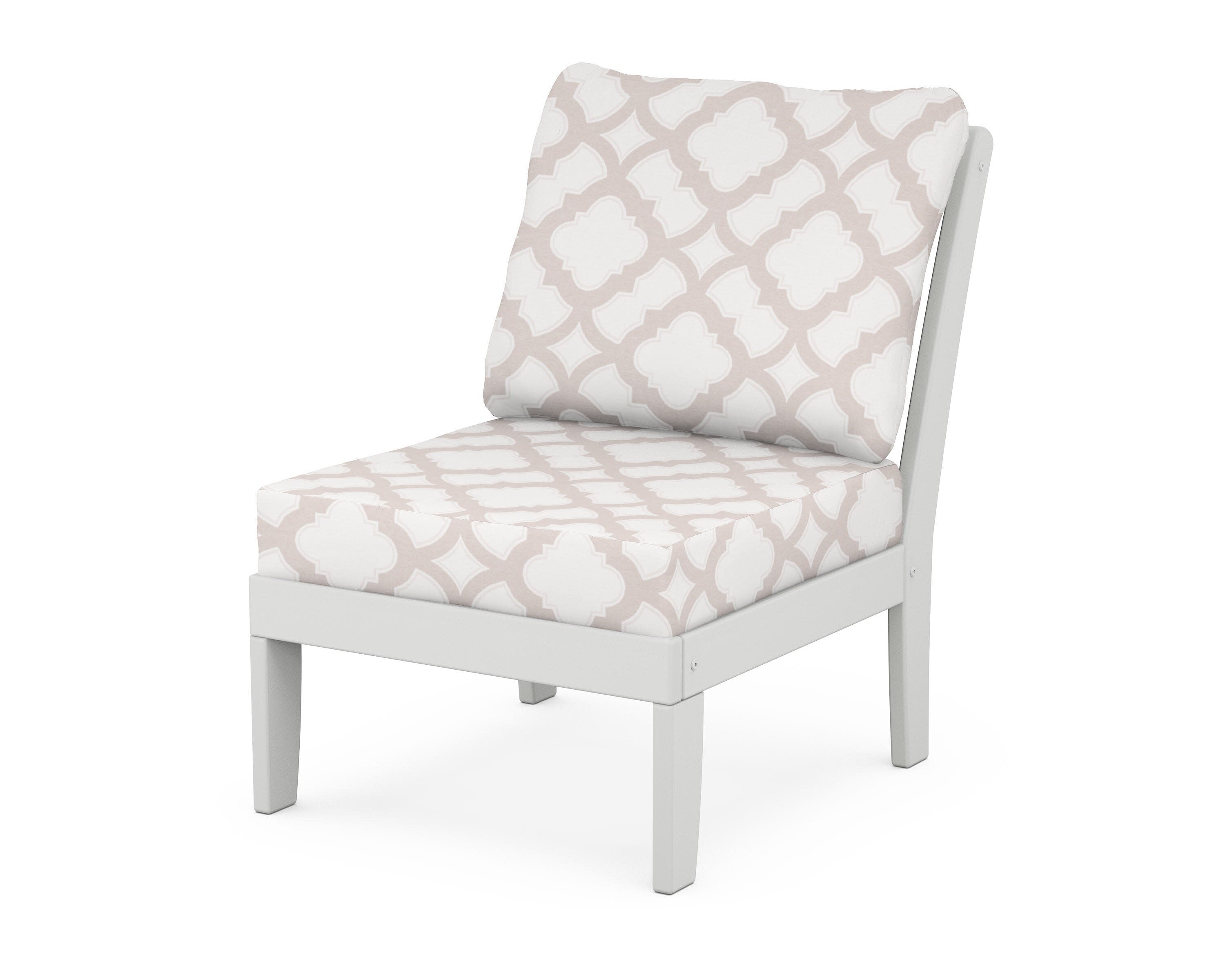 Yacht Club Modular Armless Chair in Classic White / Trellis Dune Burlap