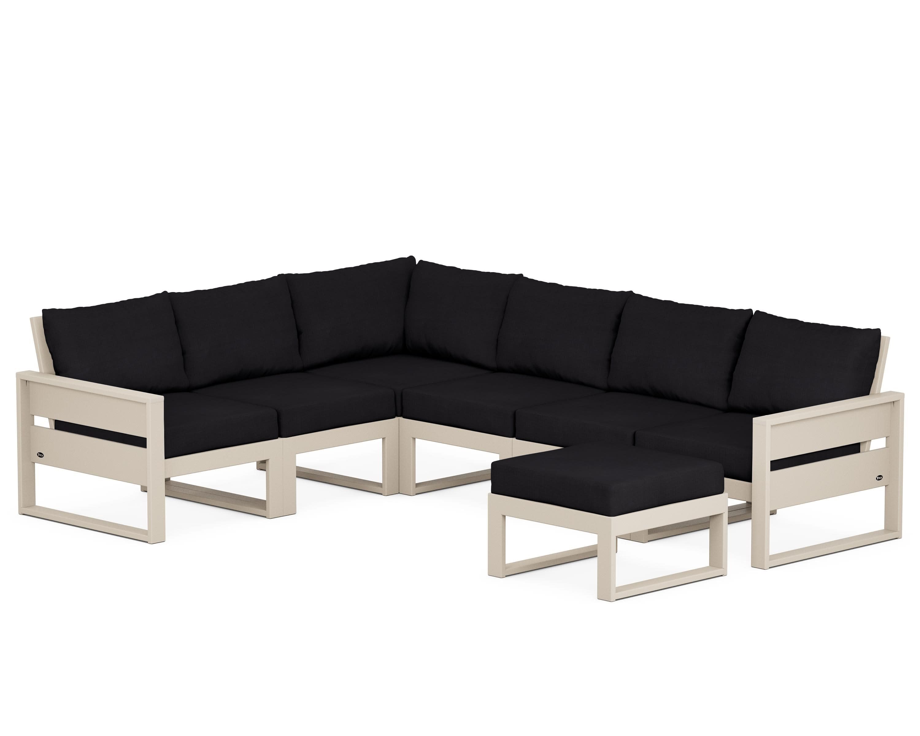Eastport 6-Piece Sectional with Ottoman in Sand Castle / Midnight Linen