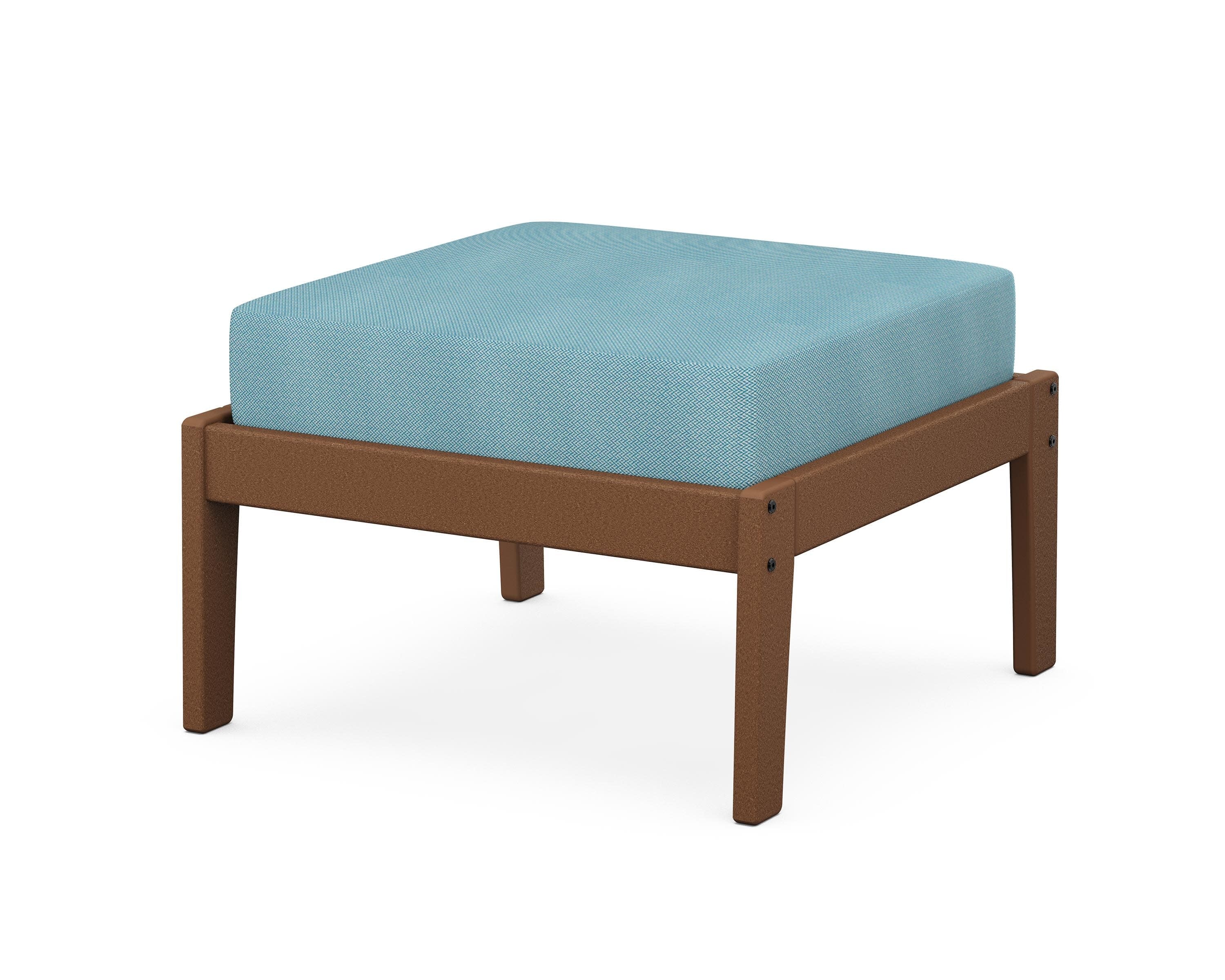 Deep Seating Ottoman in Teak / Lattice Sky Blue