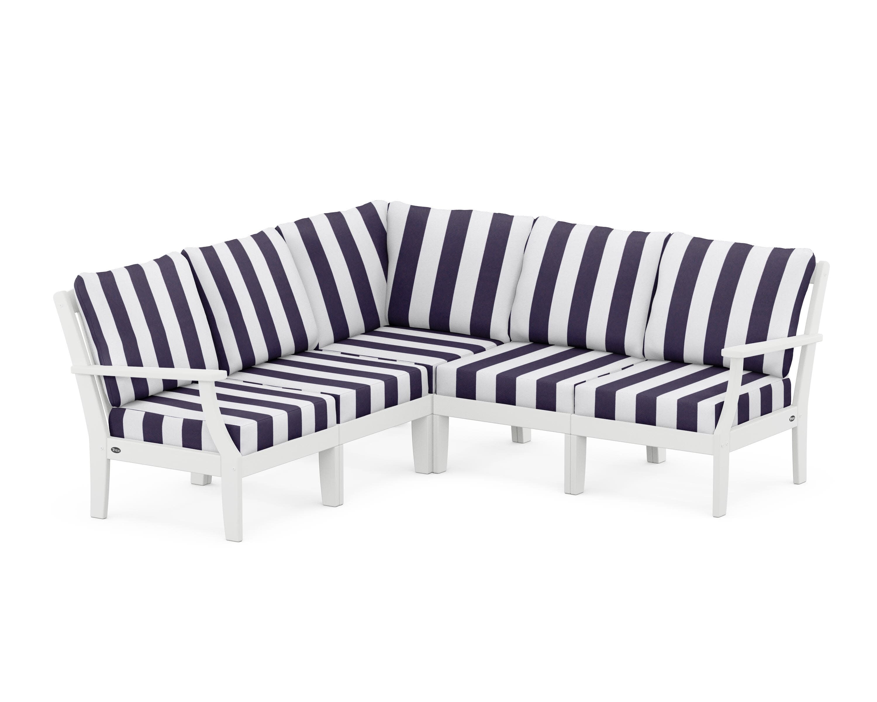 Yacht Club Modular 5-Piece Deep Seating Set in Classic White / Cabana Stripe Navy