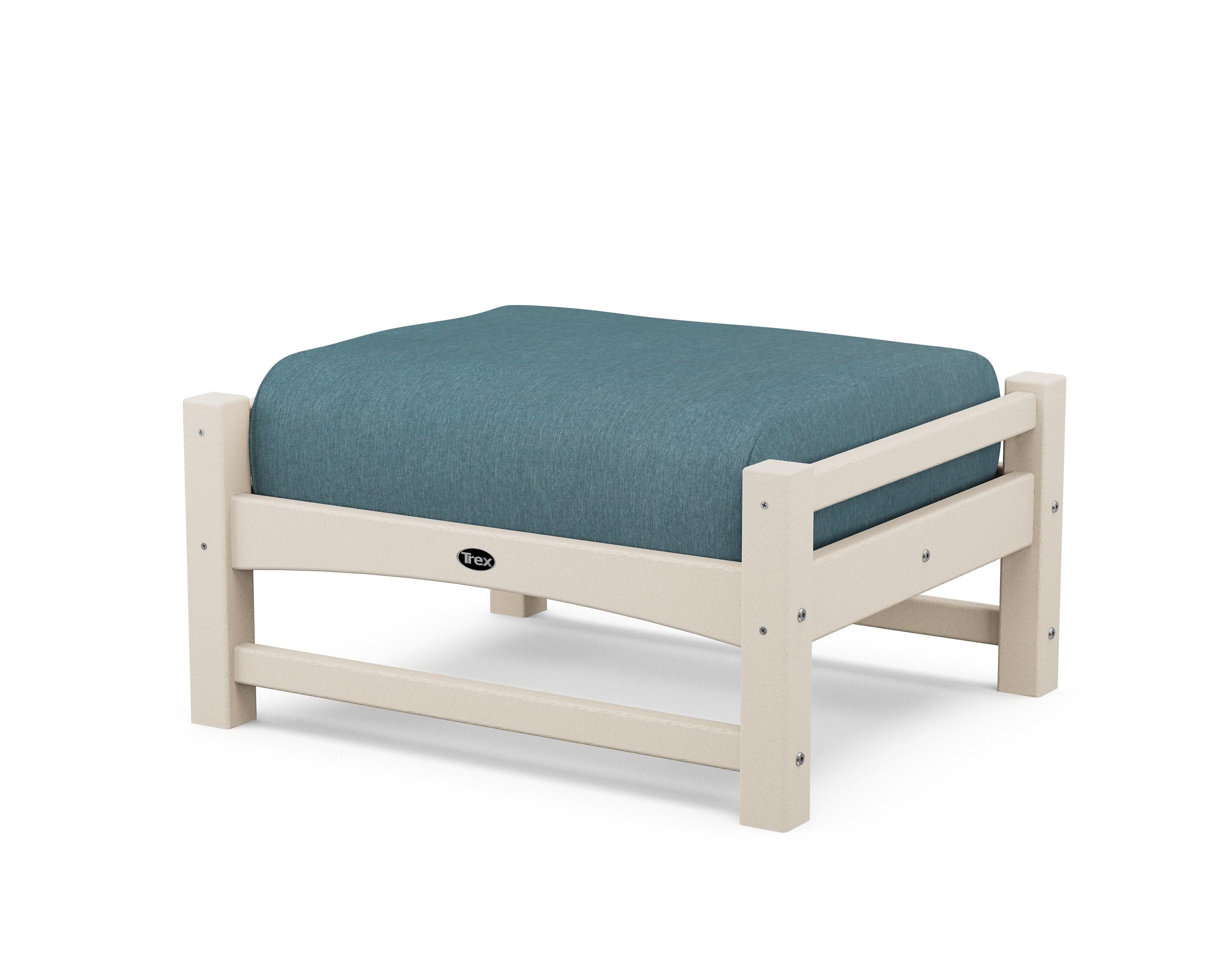 Rockport Club Ottoman in Sand Castle / Ocean Teal