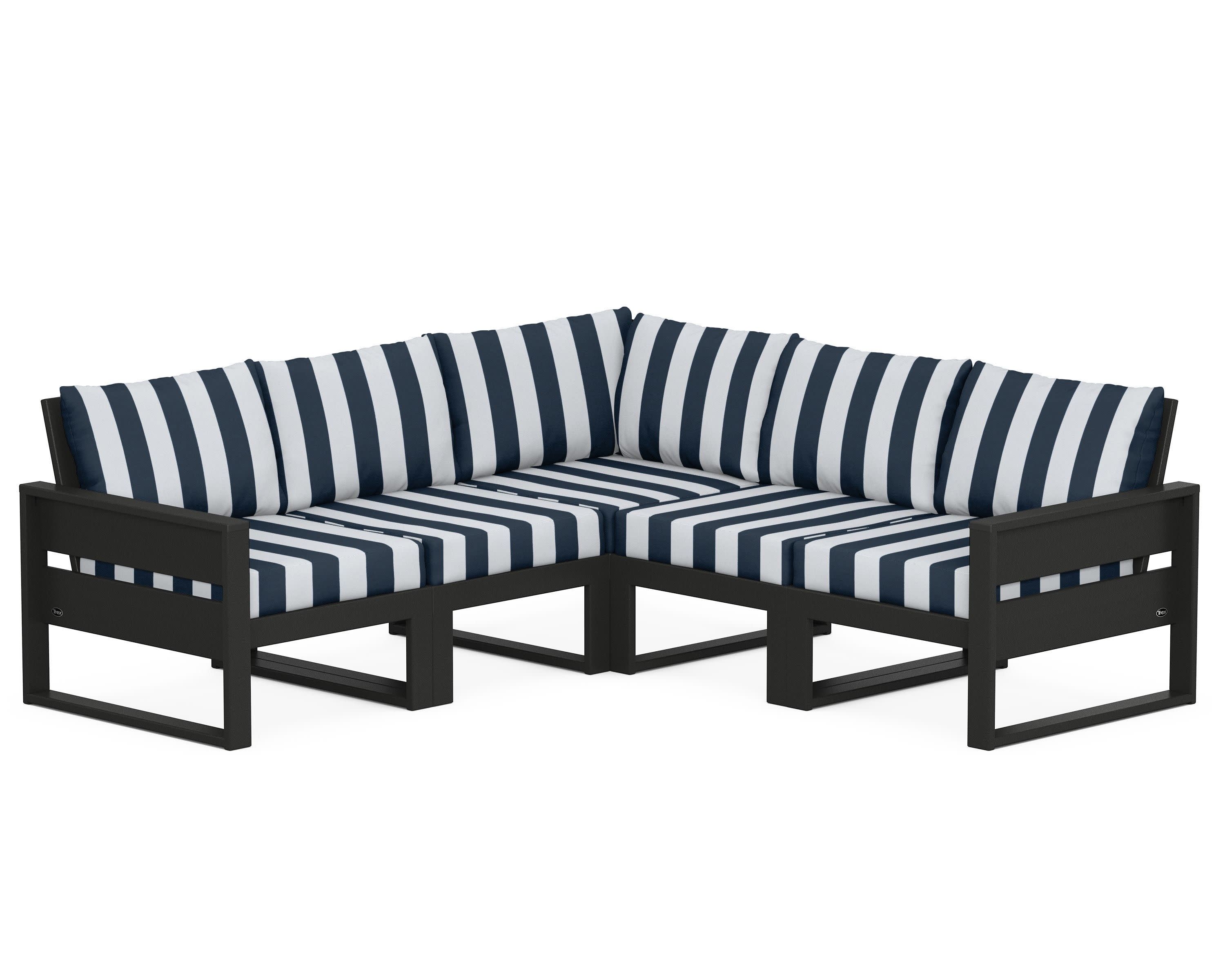Eastport 5-Piece Sectional in Charcoal Black / Cabana Stripe Marine Indigo