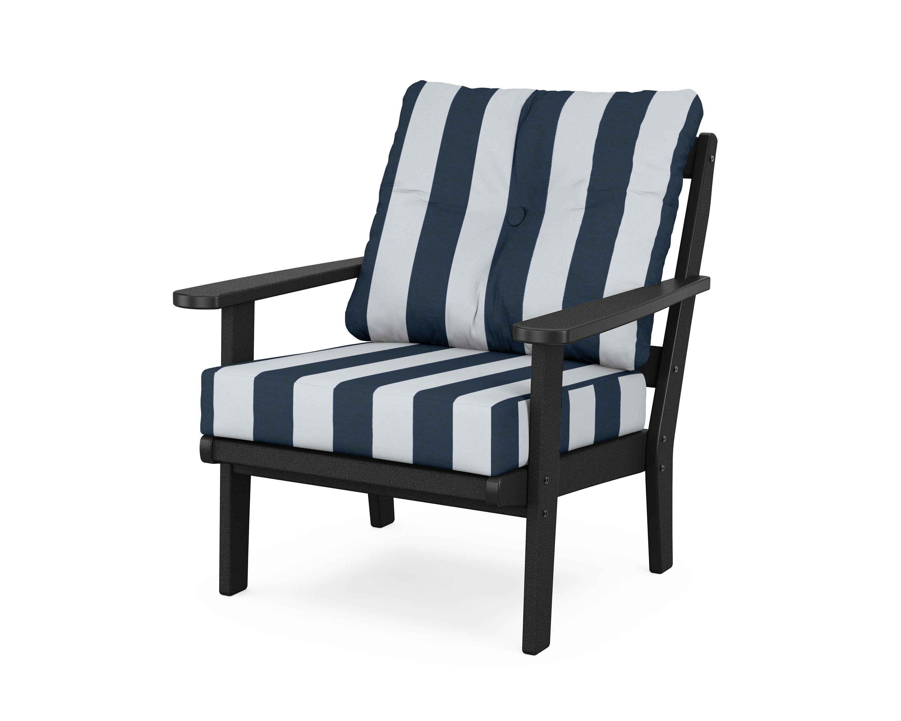 Cape Cod Deep Seating Chair in Charcoal Black / Cabana Stripe Marine Indigo