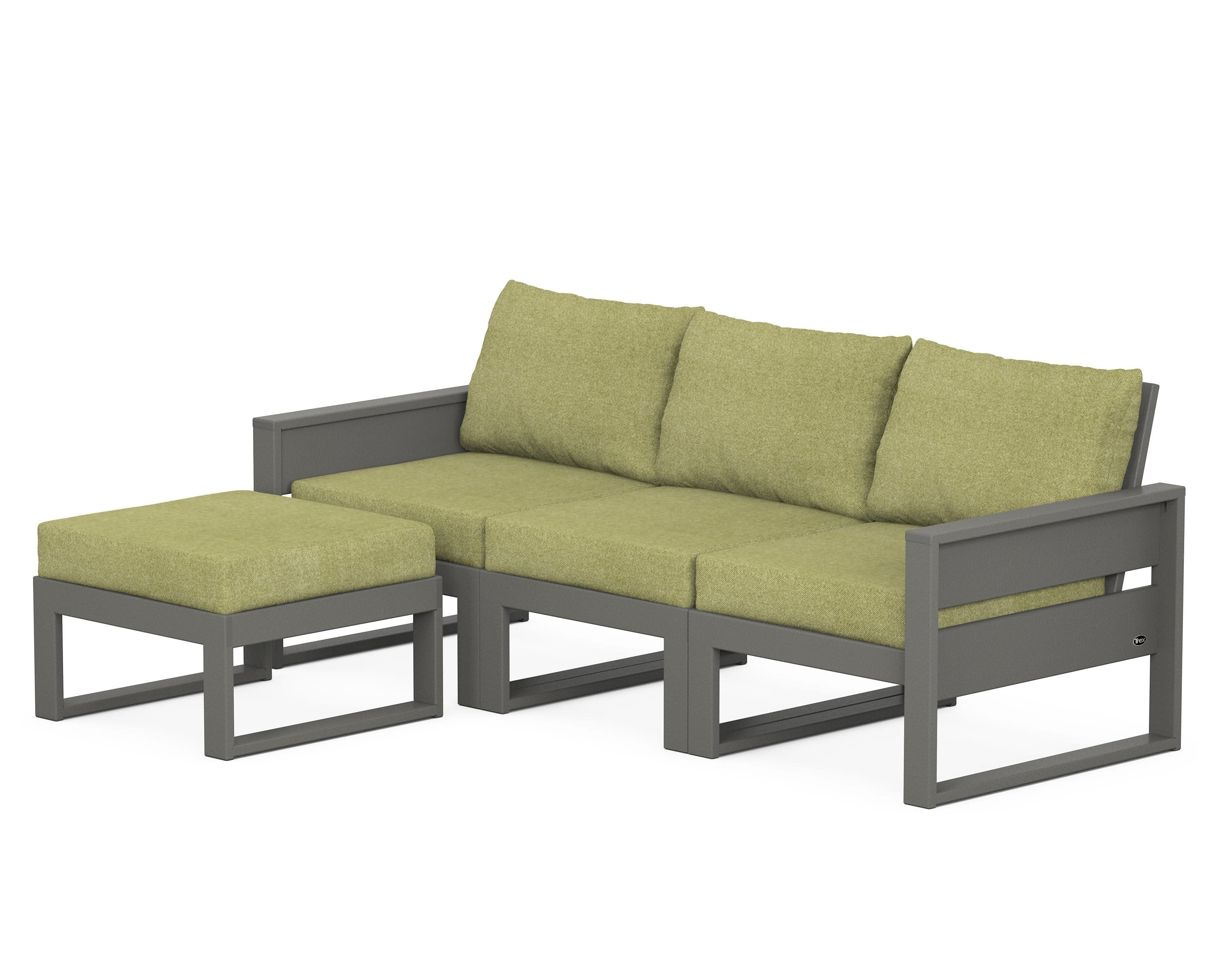 Eastport 4- Piece Sectional with Ottoman in Stepping Stone / Chartreuse Boucle