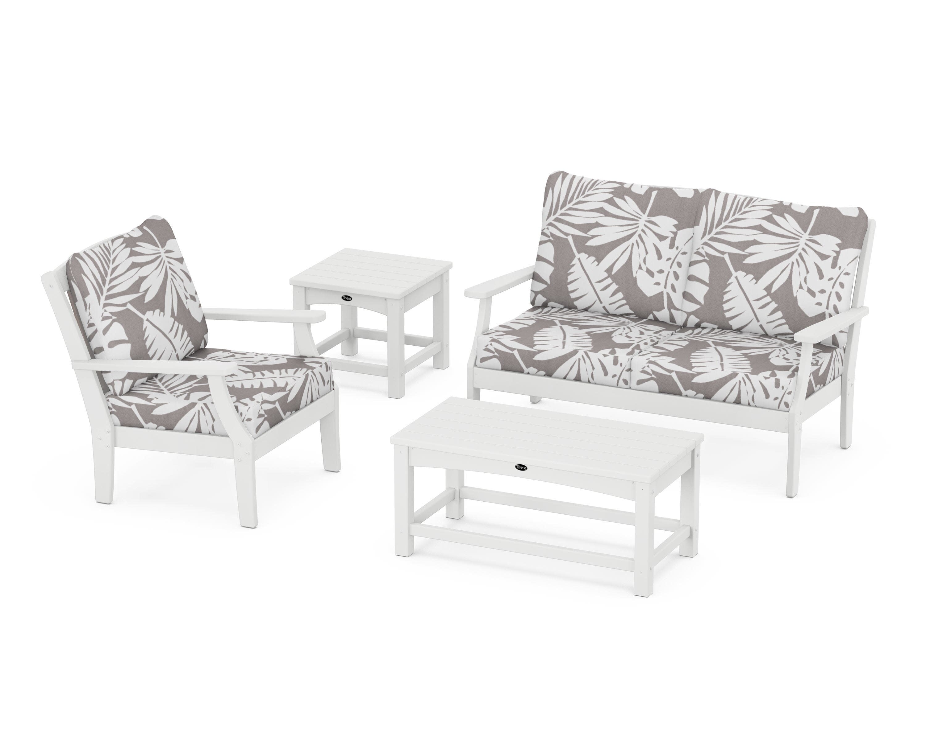 Yacht Club 4-Piece Deep Seating Set in Classic White / Leaf Grey Mist