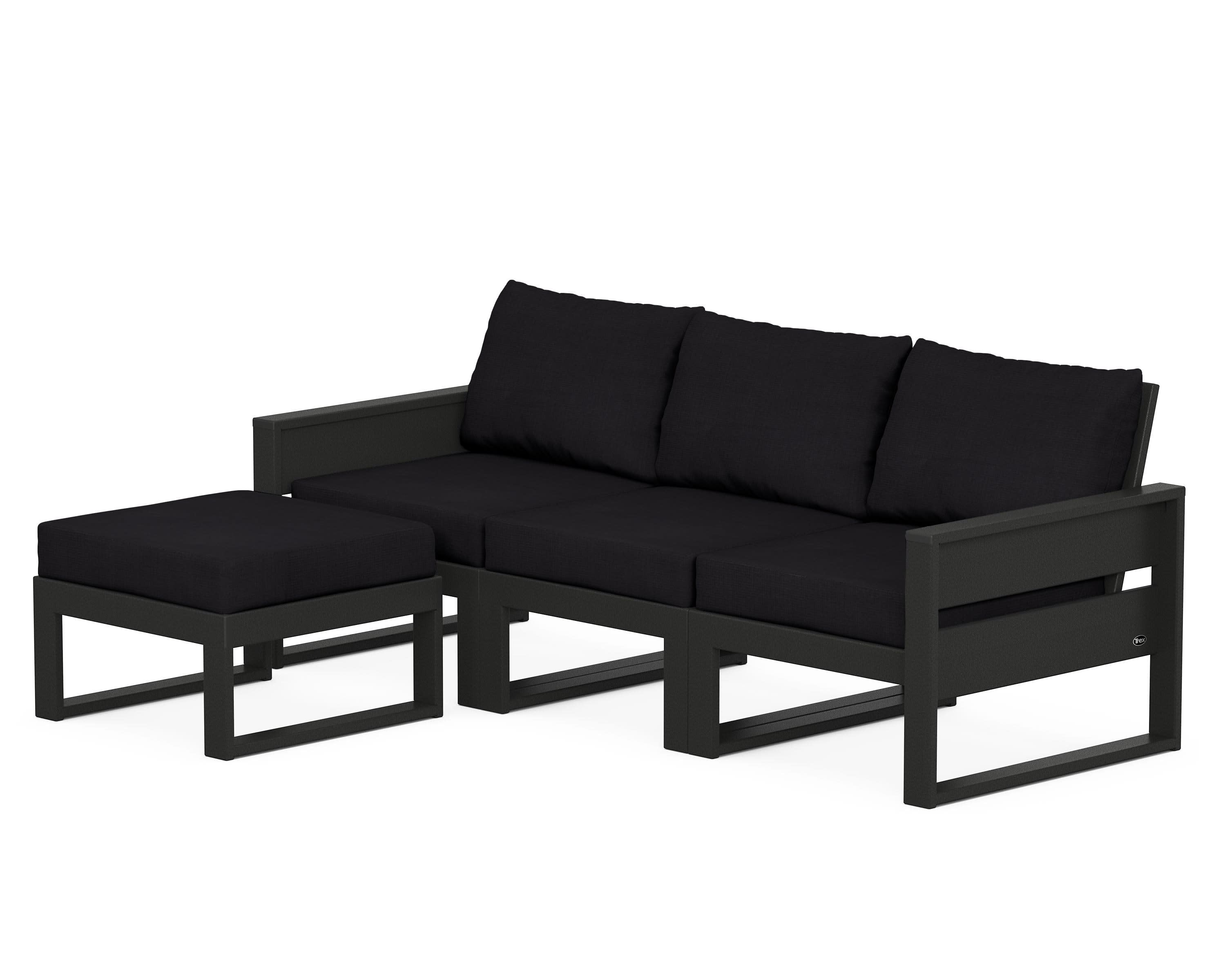 Eastport 4- Piece Sectional with Ottoman in Charcoal Black / Midnight Linen