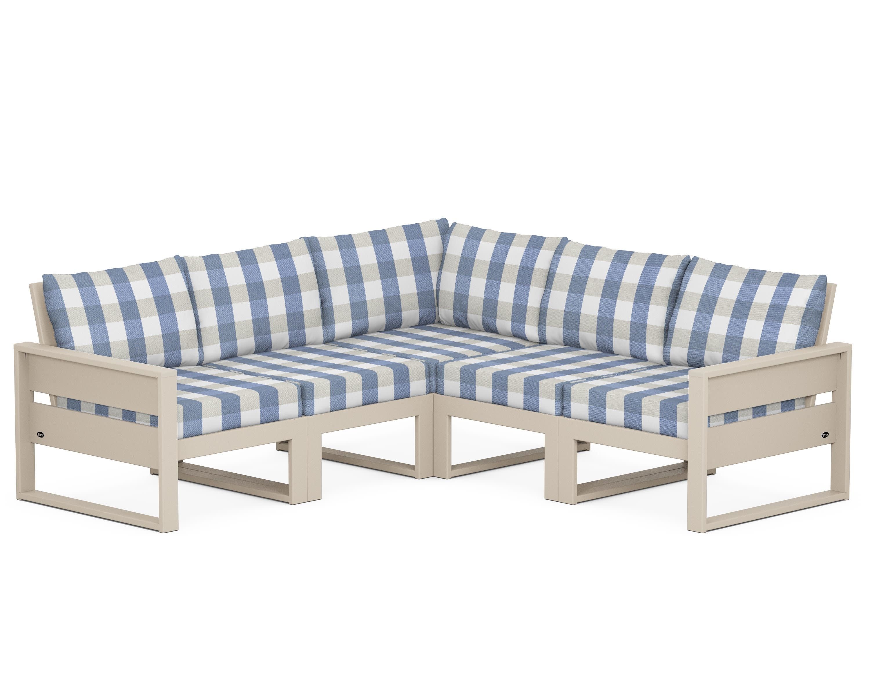 Eastport 5-Piece Sectional in Sand Castle / Buffalo Plaid Sky Blue