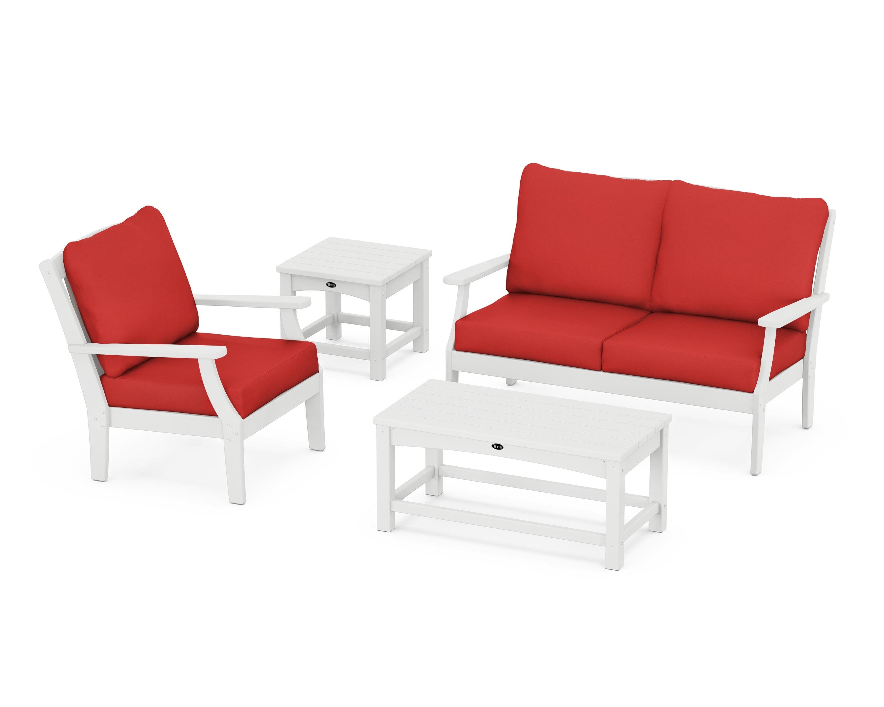 Yacht Club 4-Piece Deep Seating Set in Classic White / Crimson Linen
