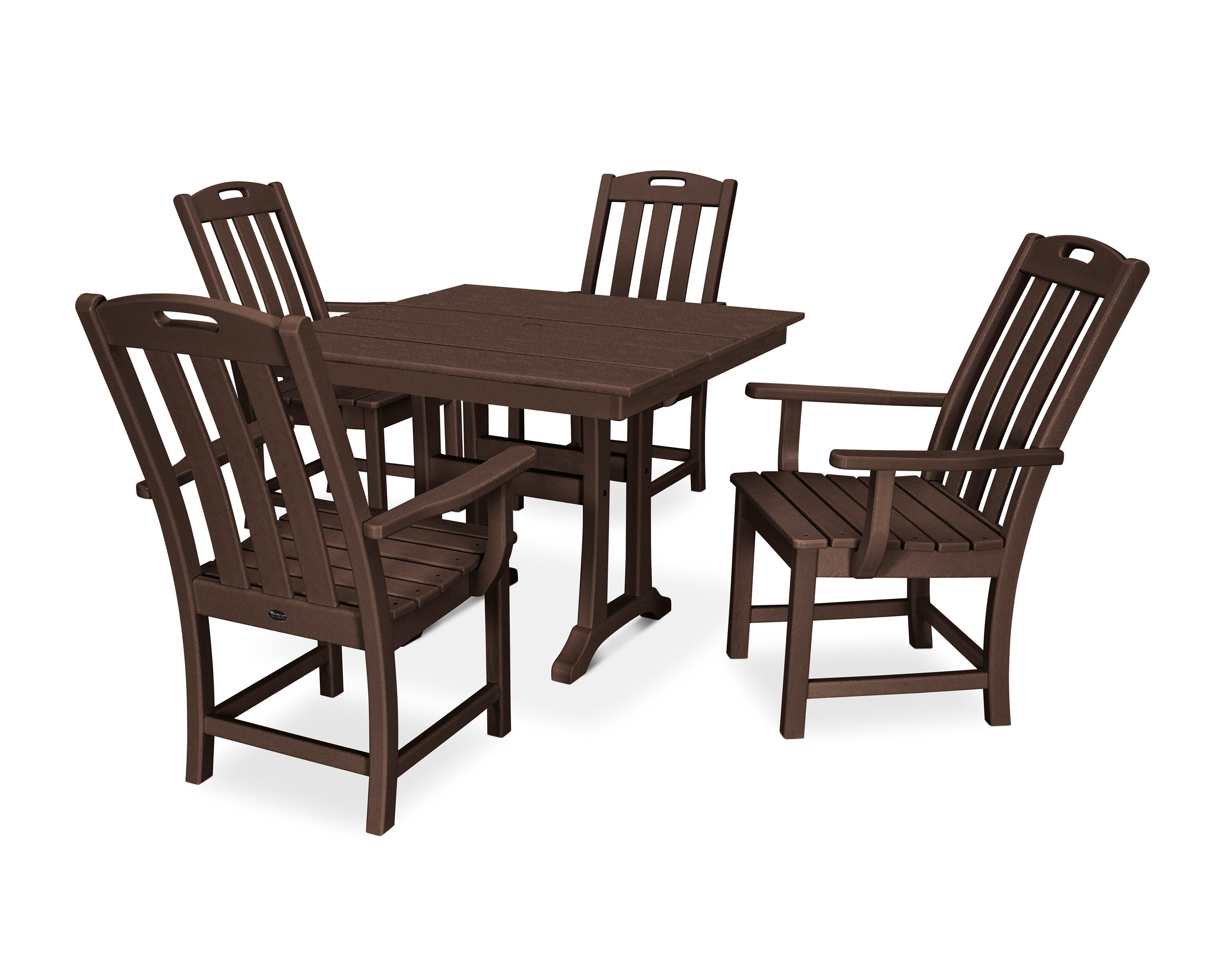 Yacht Club 5-Piece Farmhouse Trestle Arm Chair Dining Set in Vintage Lantern