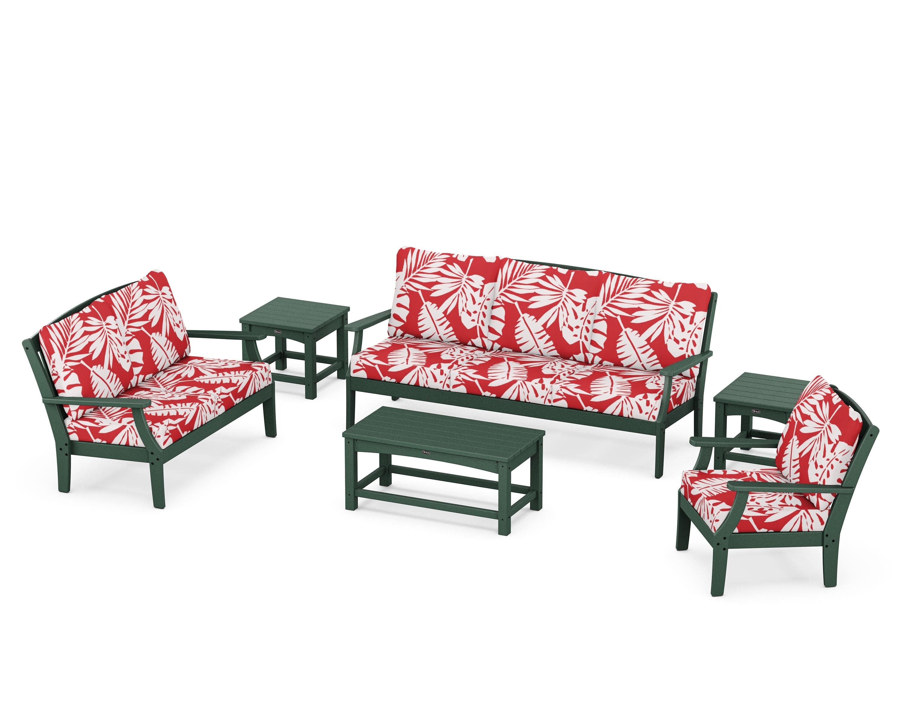 Yacht Club 6-Piece Deep Seating Set in Rainforest Canopy / Leaf Crimson