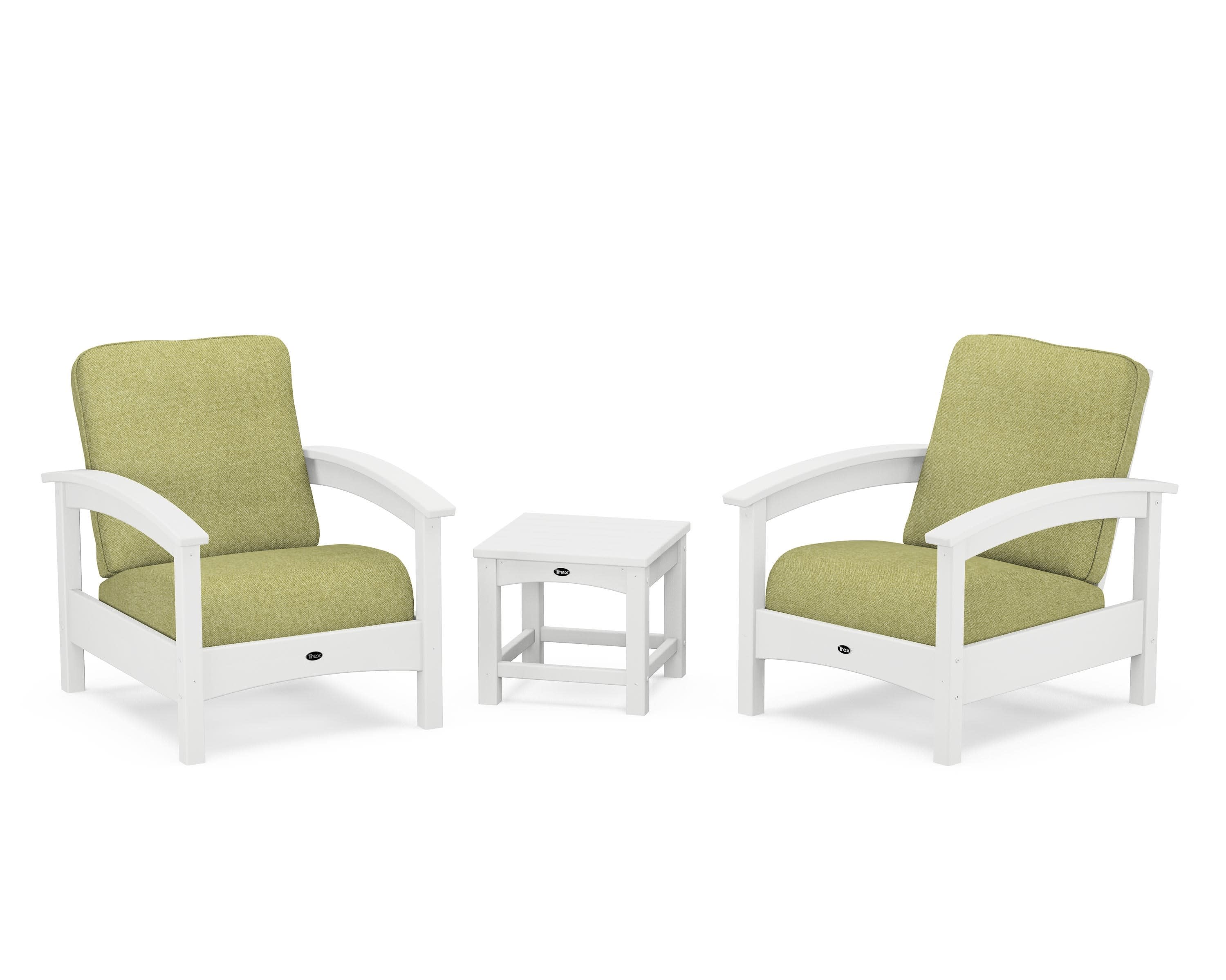 Rockport Club 3-Piece Deep Seating Conversation Set in Classic White / Chartreuse Boucle