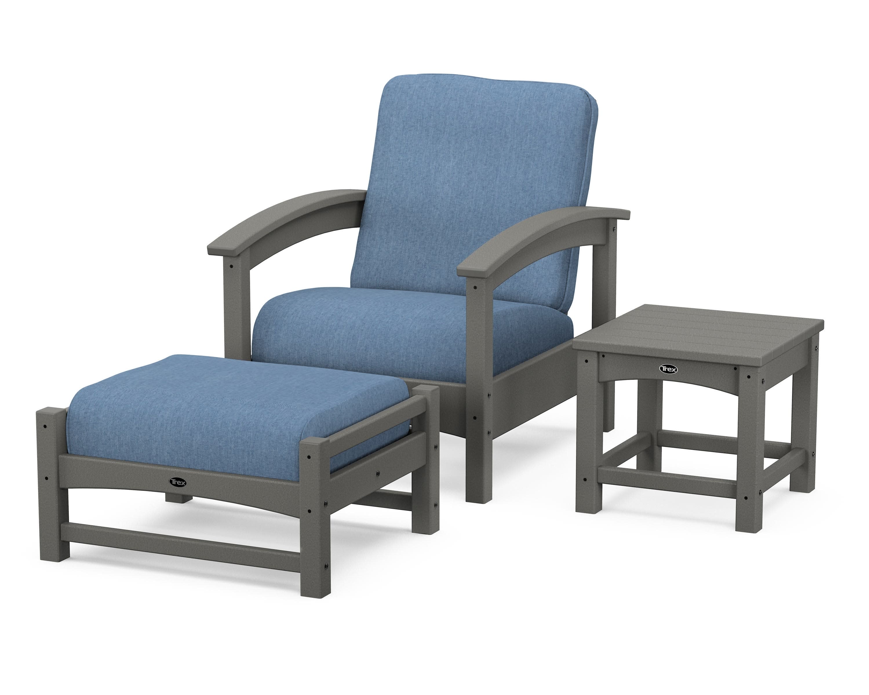 Rockport 3-Piece Deep Seating Set in Stepping Stone / Sky Blue