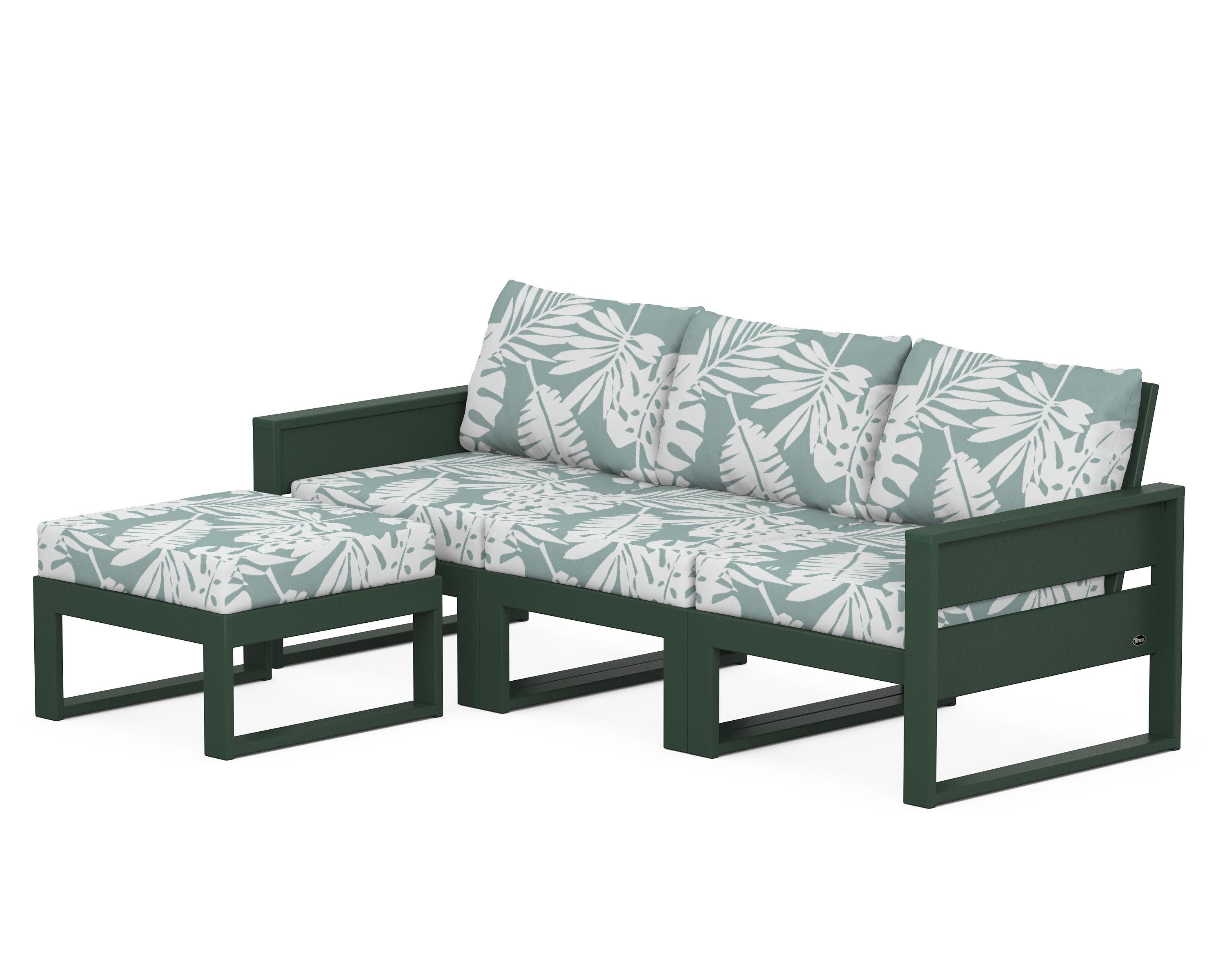 Eastport 4- Piece Sectional with Ottoman in Rainforest Canopy / Leaf Glacier Spa