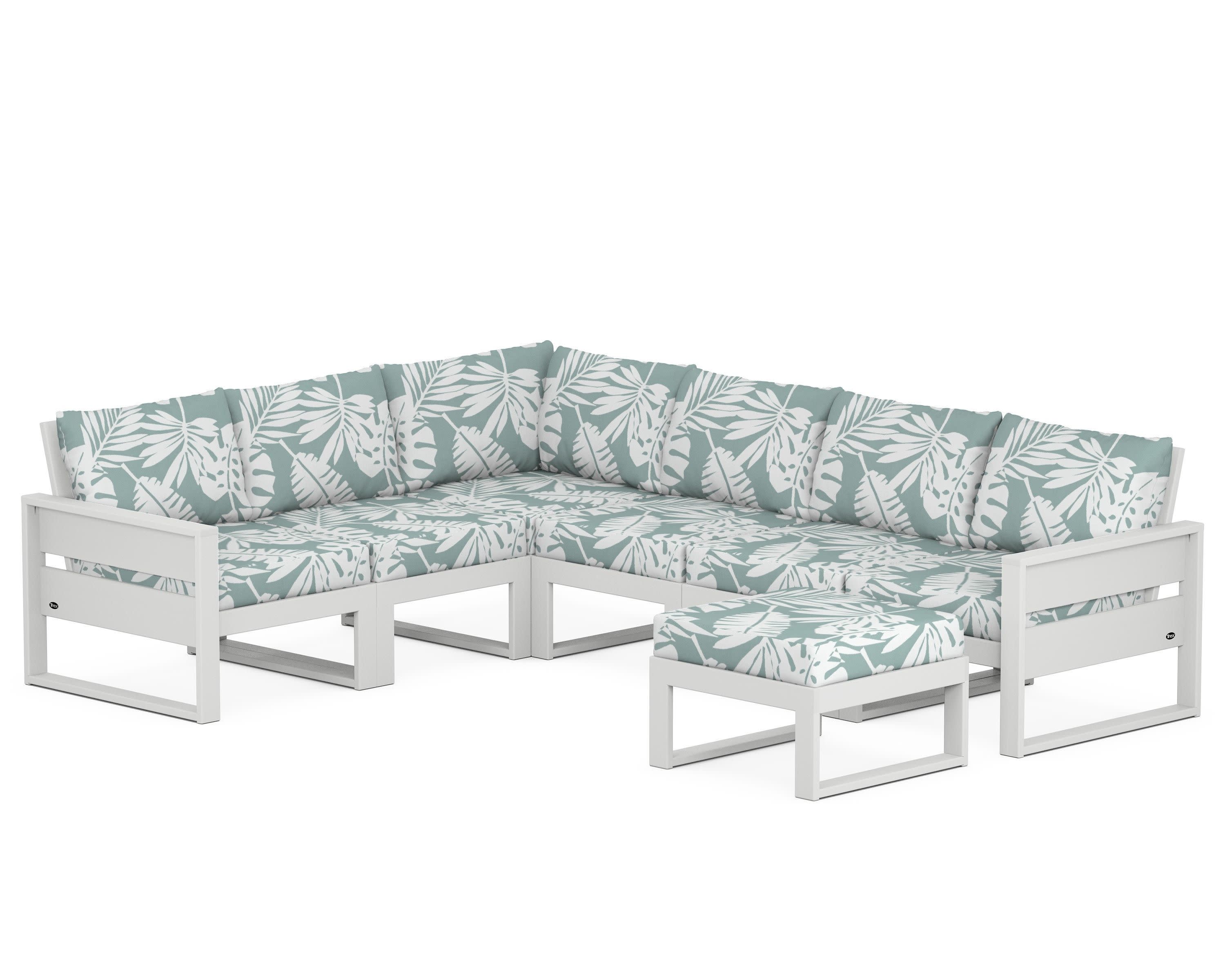 Eastport 6-Piece Sectional with Ottoman in Classic White / Leaf Glacier Spa