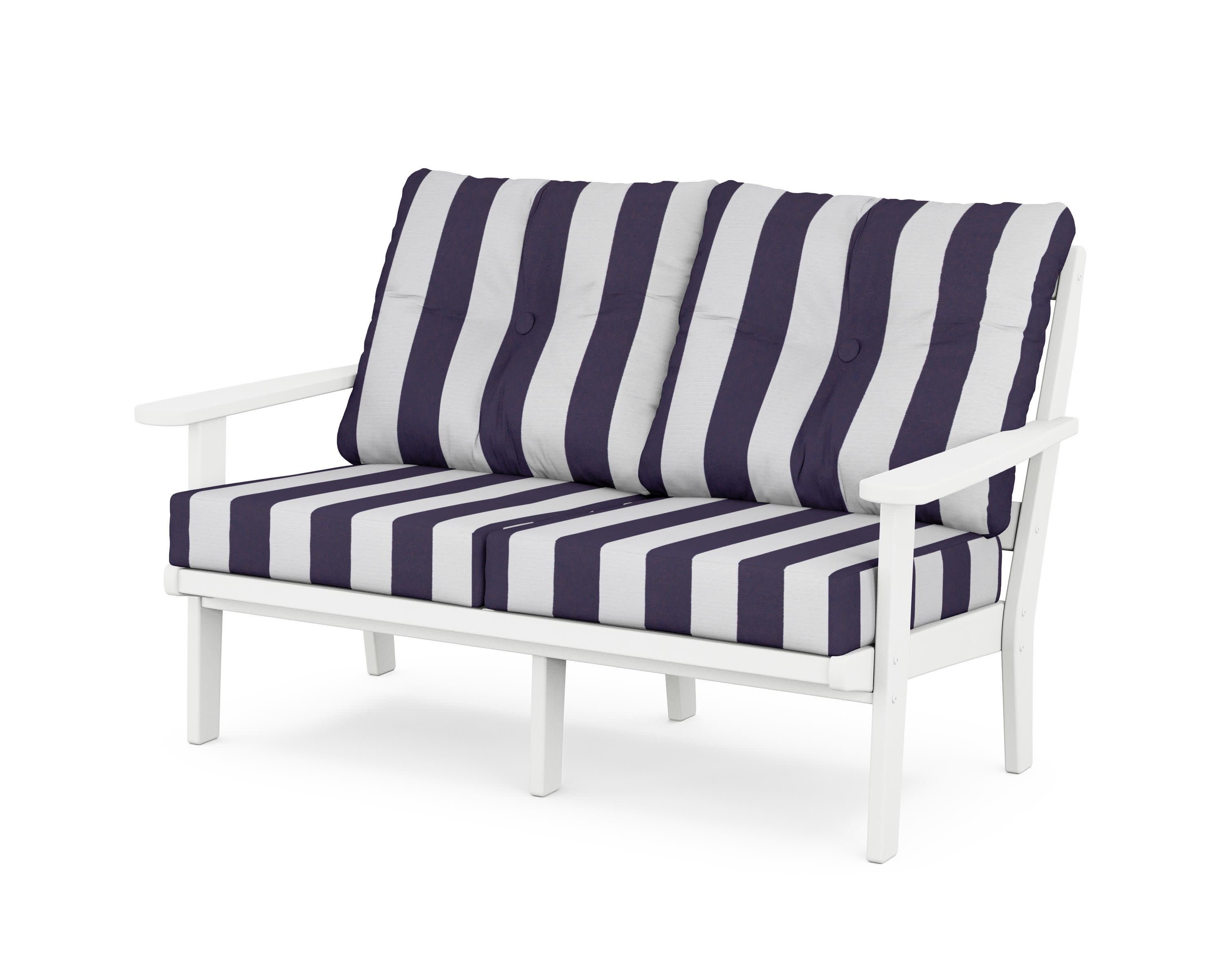 Cape Cod Deep Seating Loveseat in Classic White / Cabana Stripe Navy
