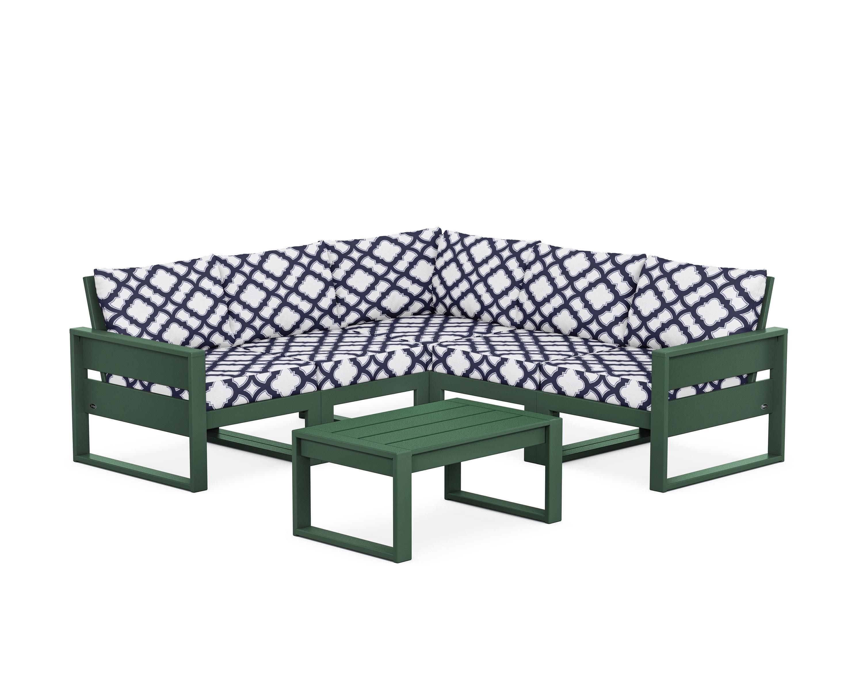 Eastport 6-Piece Deep Seating Sectional + Coffee Table Set in Rainforest Canopy / Trellis Navy