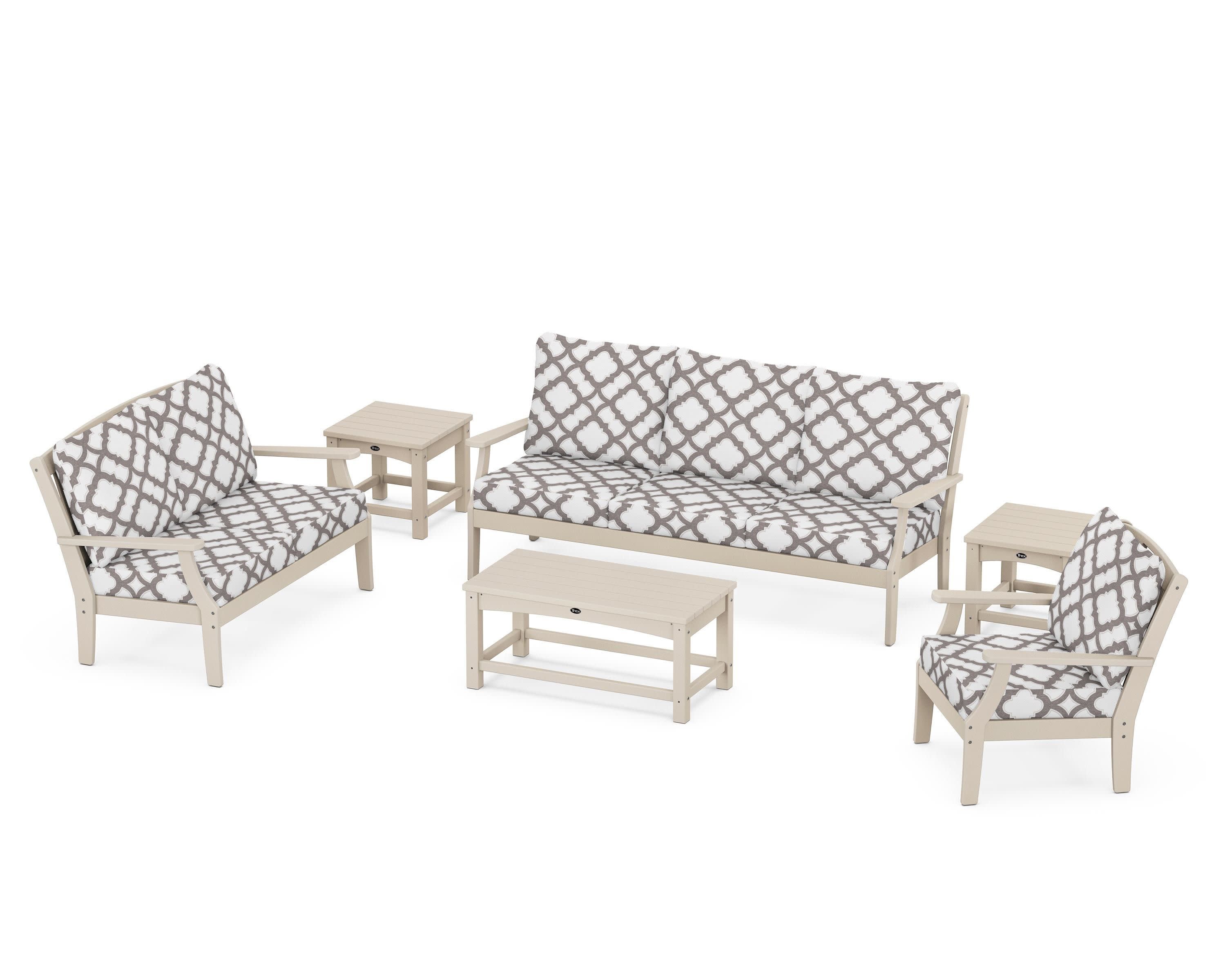 Yacht Club 6-Piece Deep Seating Set in Sand Castle / Trellis Grey Mist