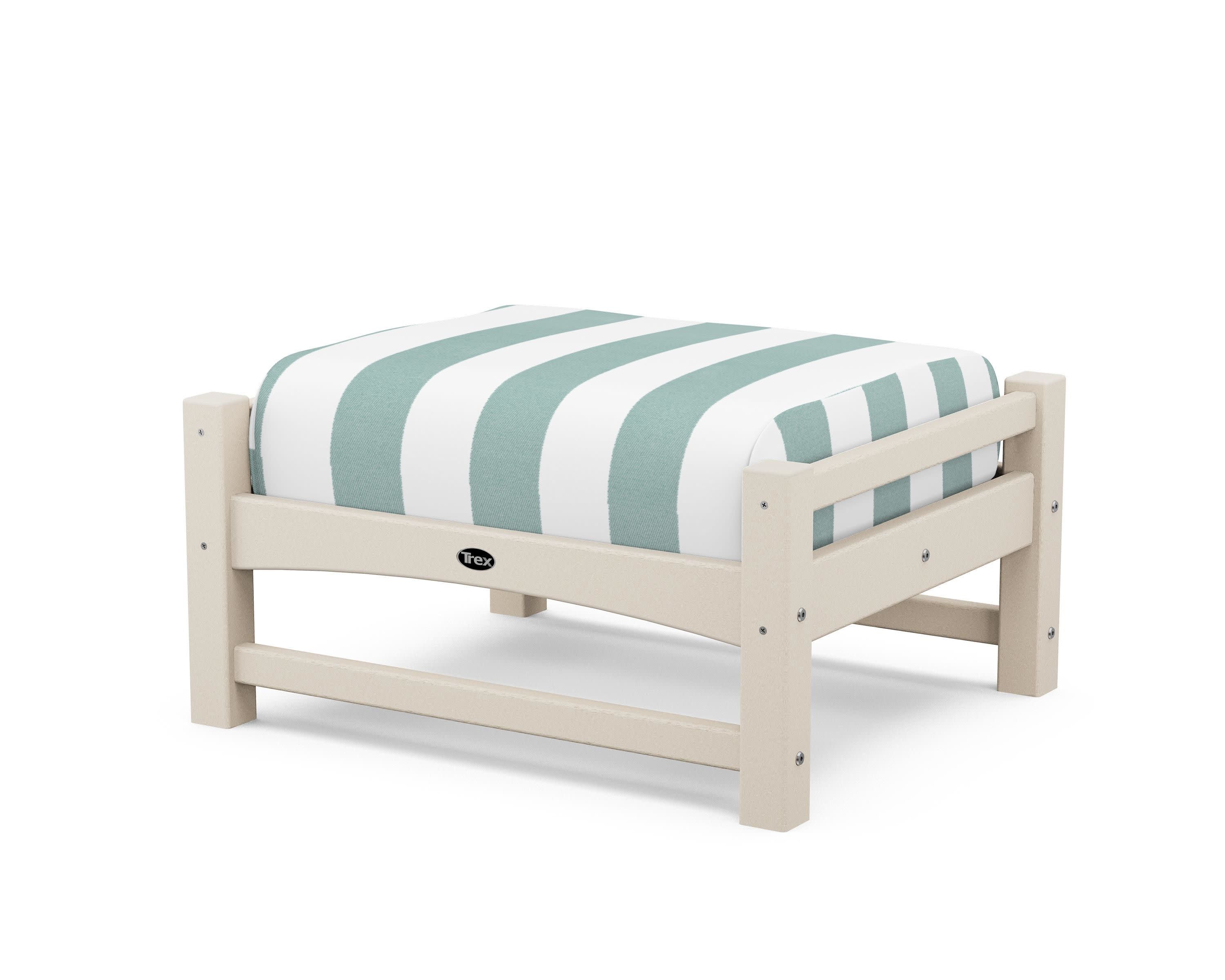 Rockport Club Ottoman in Sand Castle / Cabana Stripe Glacier Spa