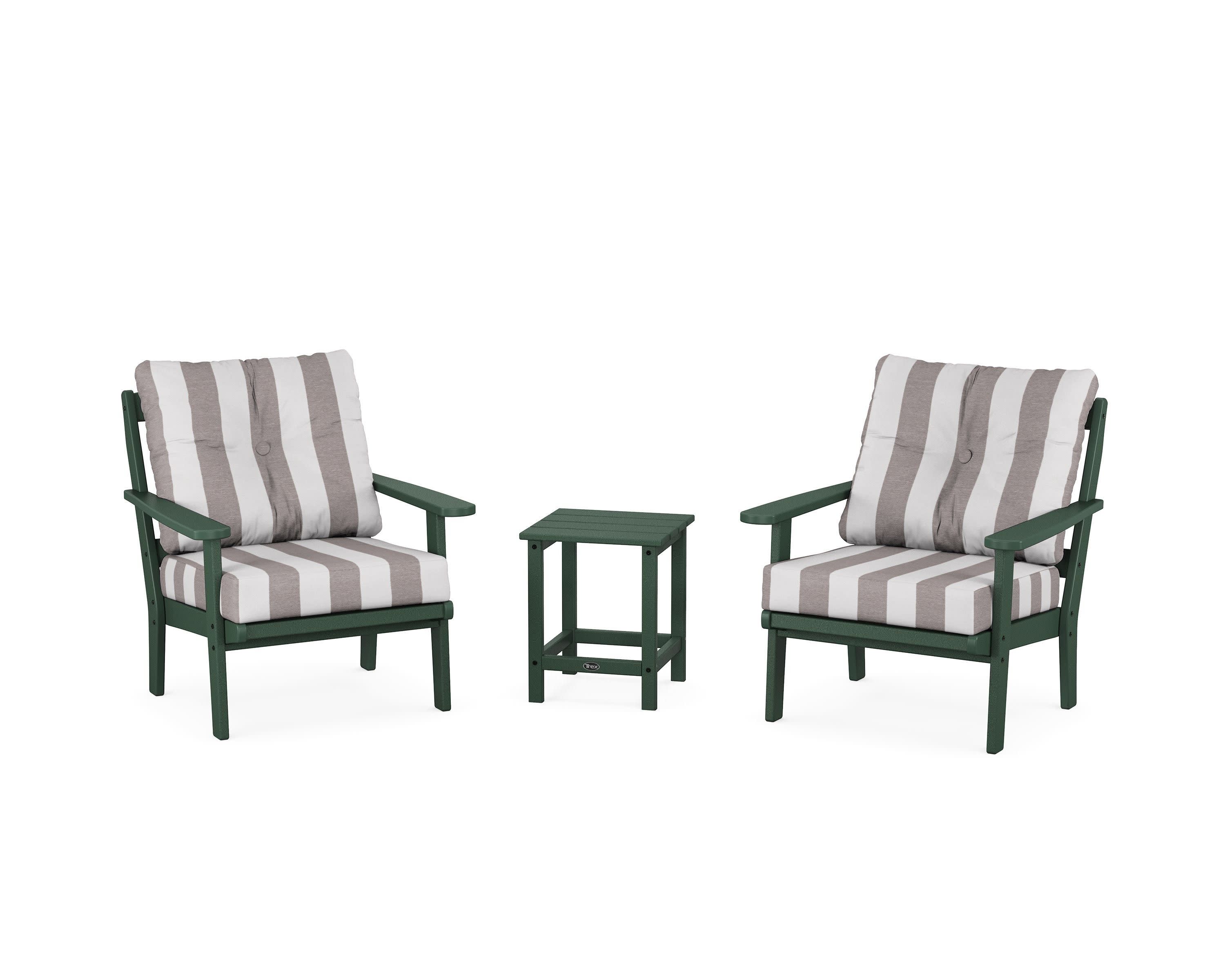 Cape Cod 3-Piece Deep Seating Set in Rainforest Canopy / Cabana Stripe Grey Mist