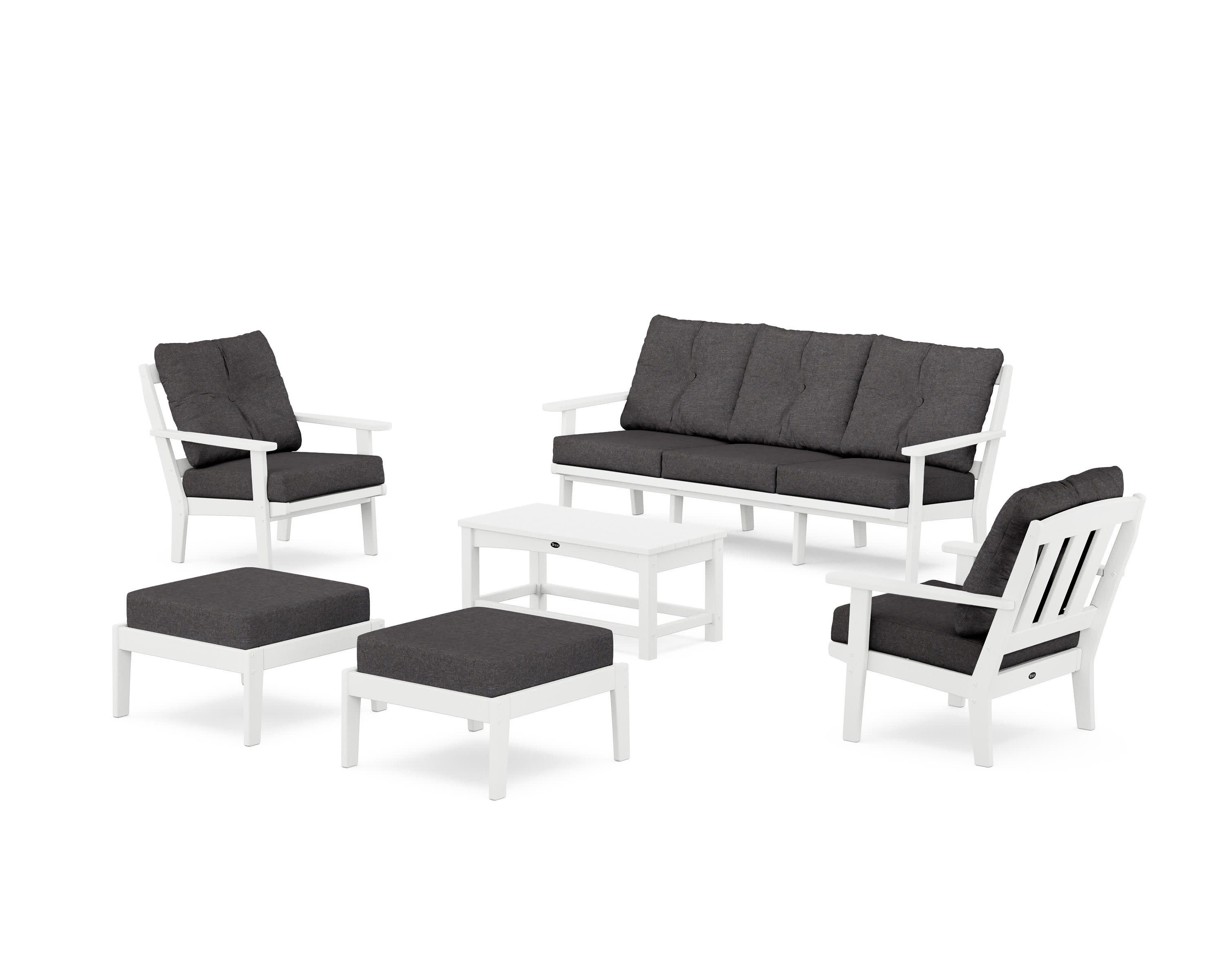 Cape Cod 6-Piece Lounge Sofa Set in Classic White / Ash Charcoal