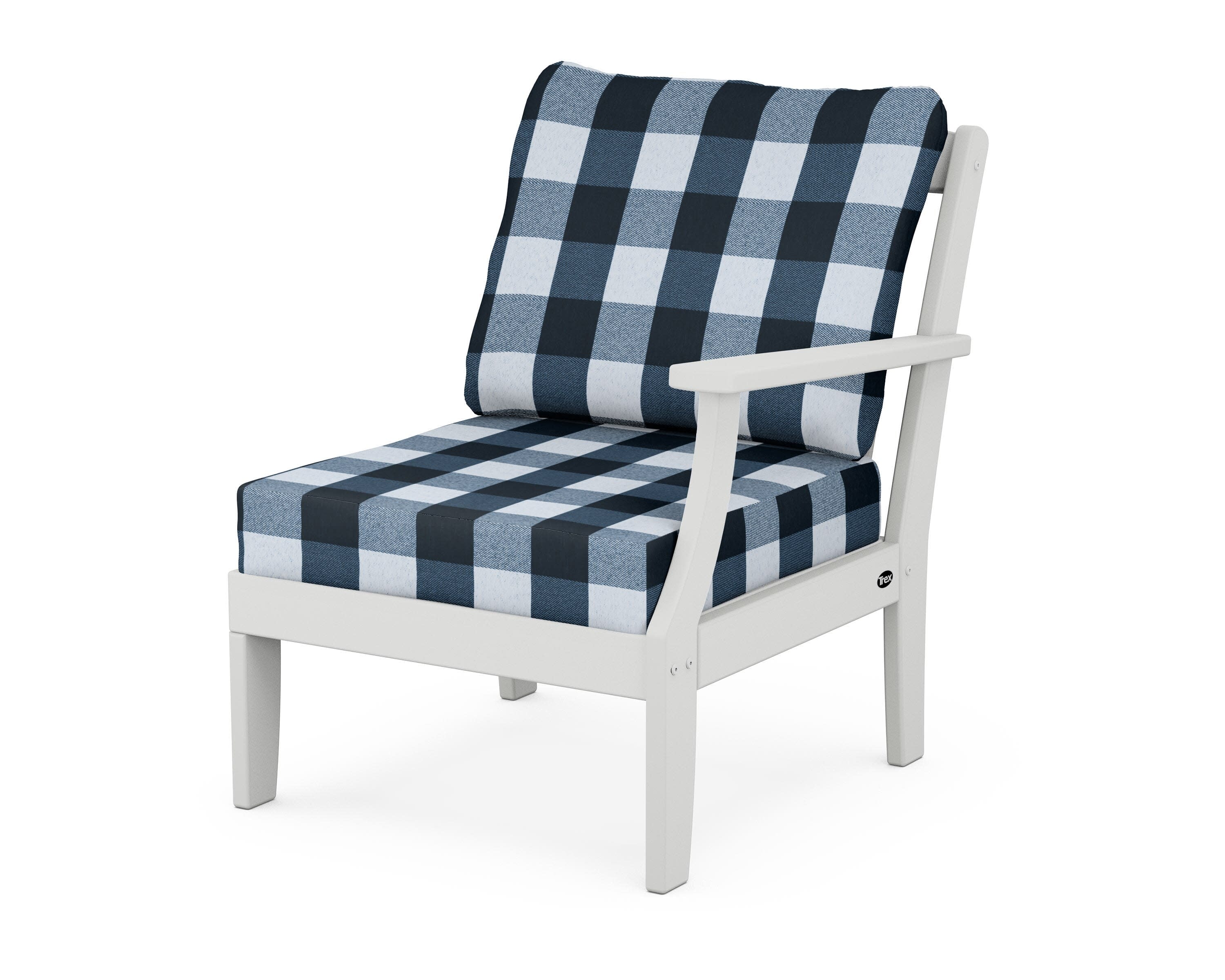 Yacht Club Modular Right Arm Chair in Classic White / Buffalo Plaid Marine Indigo
