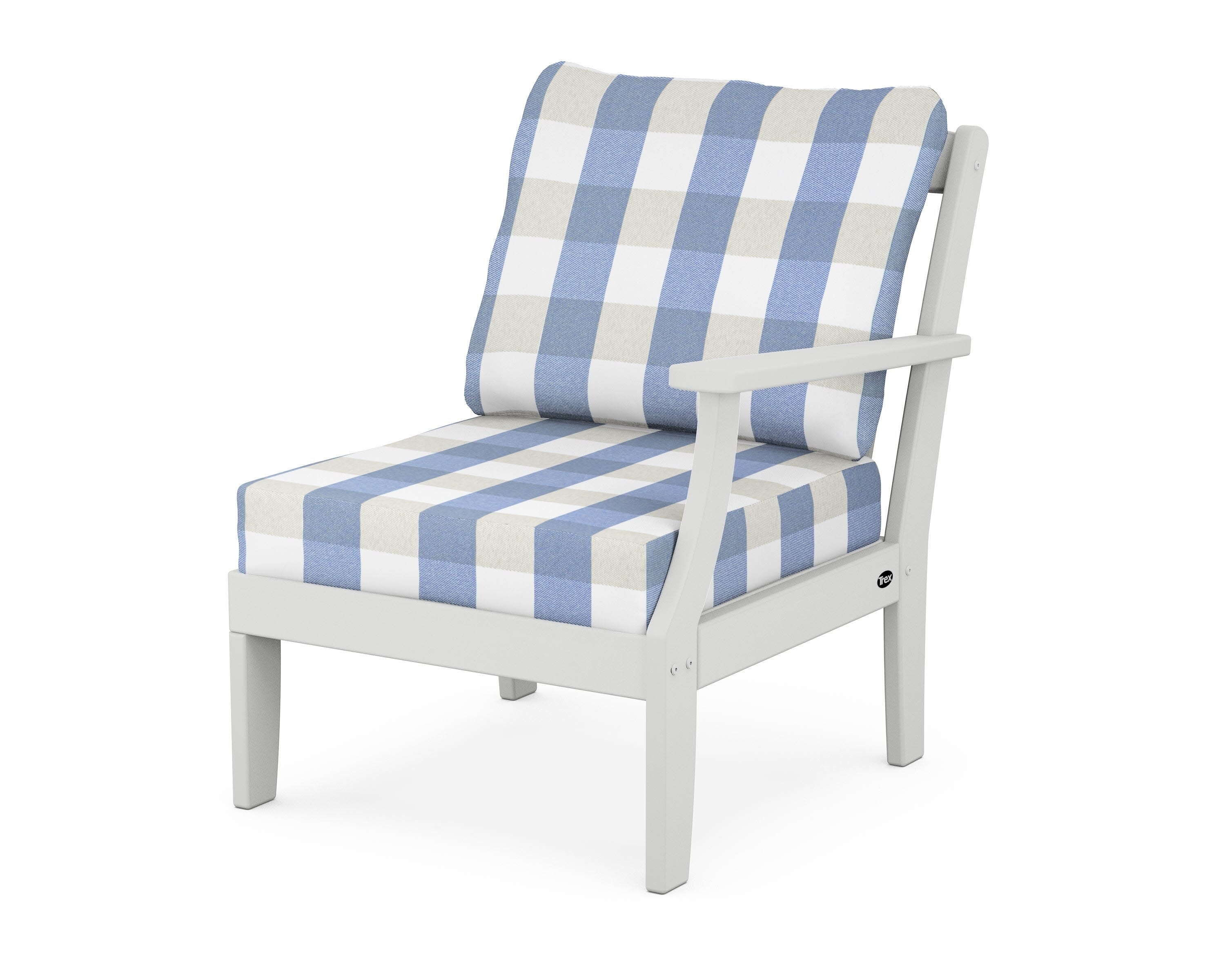 Yacht Club Modular Right Arm Chair in Classic White / Buffalo Plaid Sky Blue