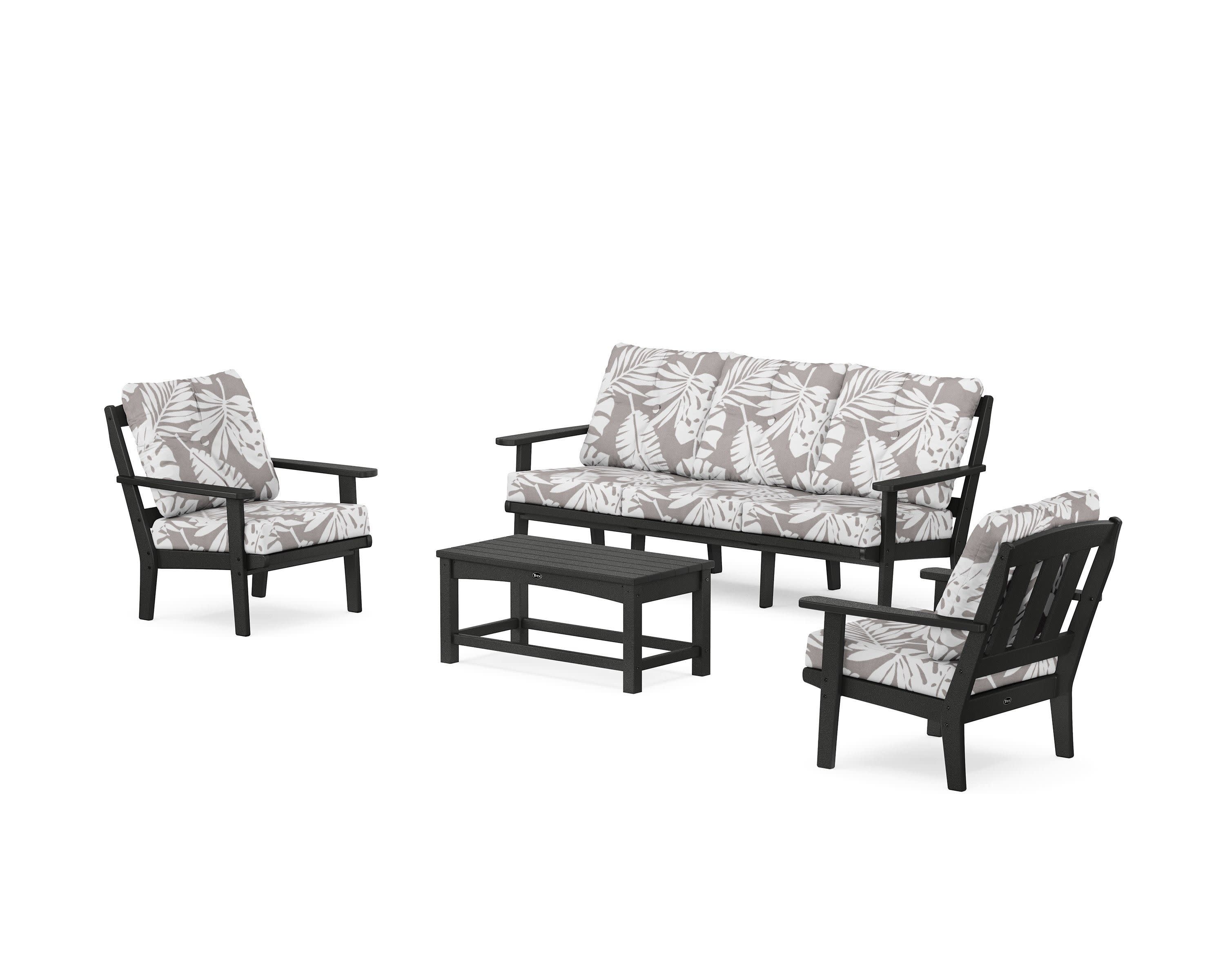 Cape Cod 4-Piece Deep Seating Set with Sofa in Charcoal Black / Leaf Grey Mist