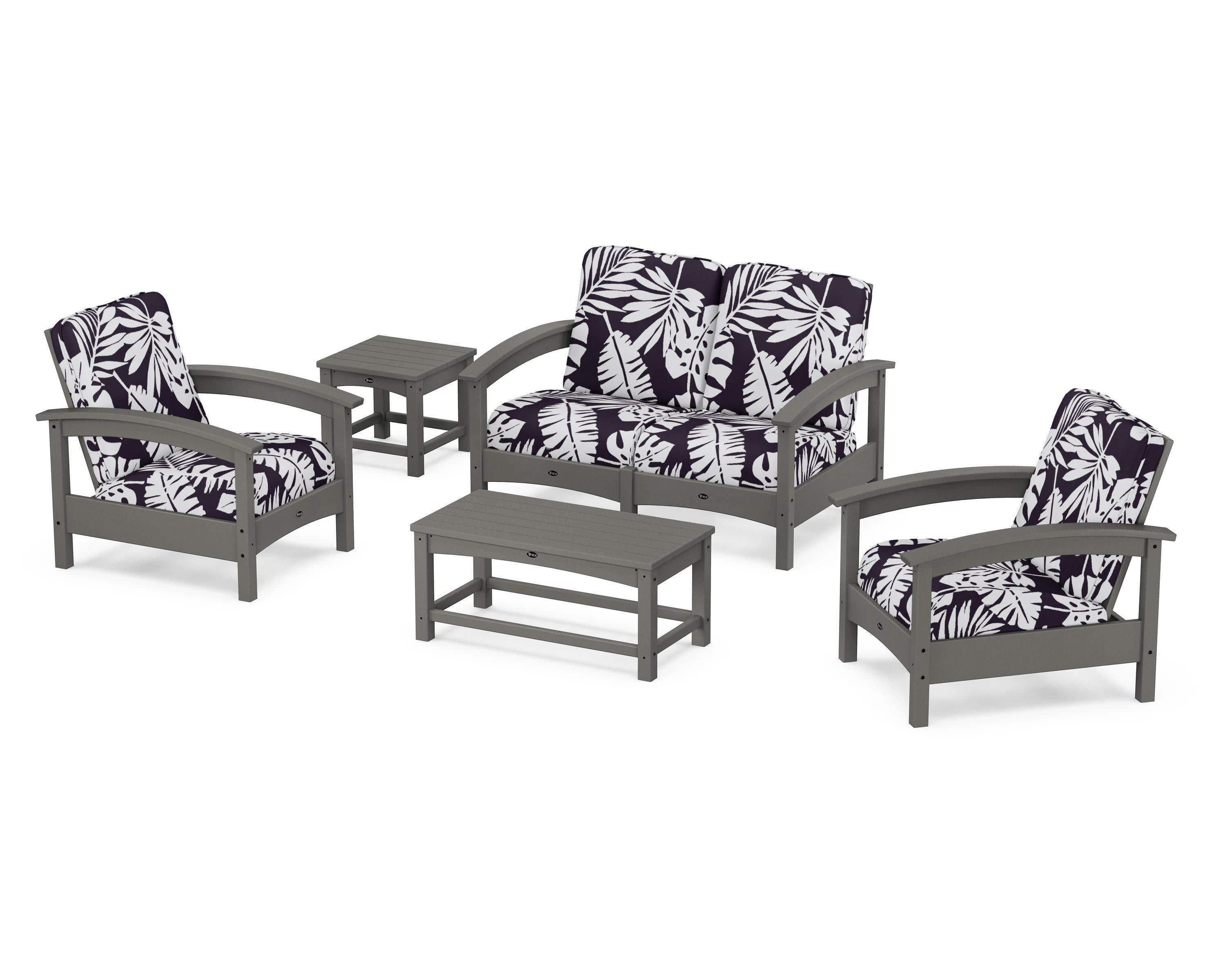 Rockport Club 6-Piece Deep Seating Conversation Set in Stepping Stone / Leaf Navy