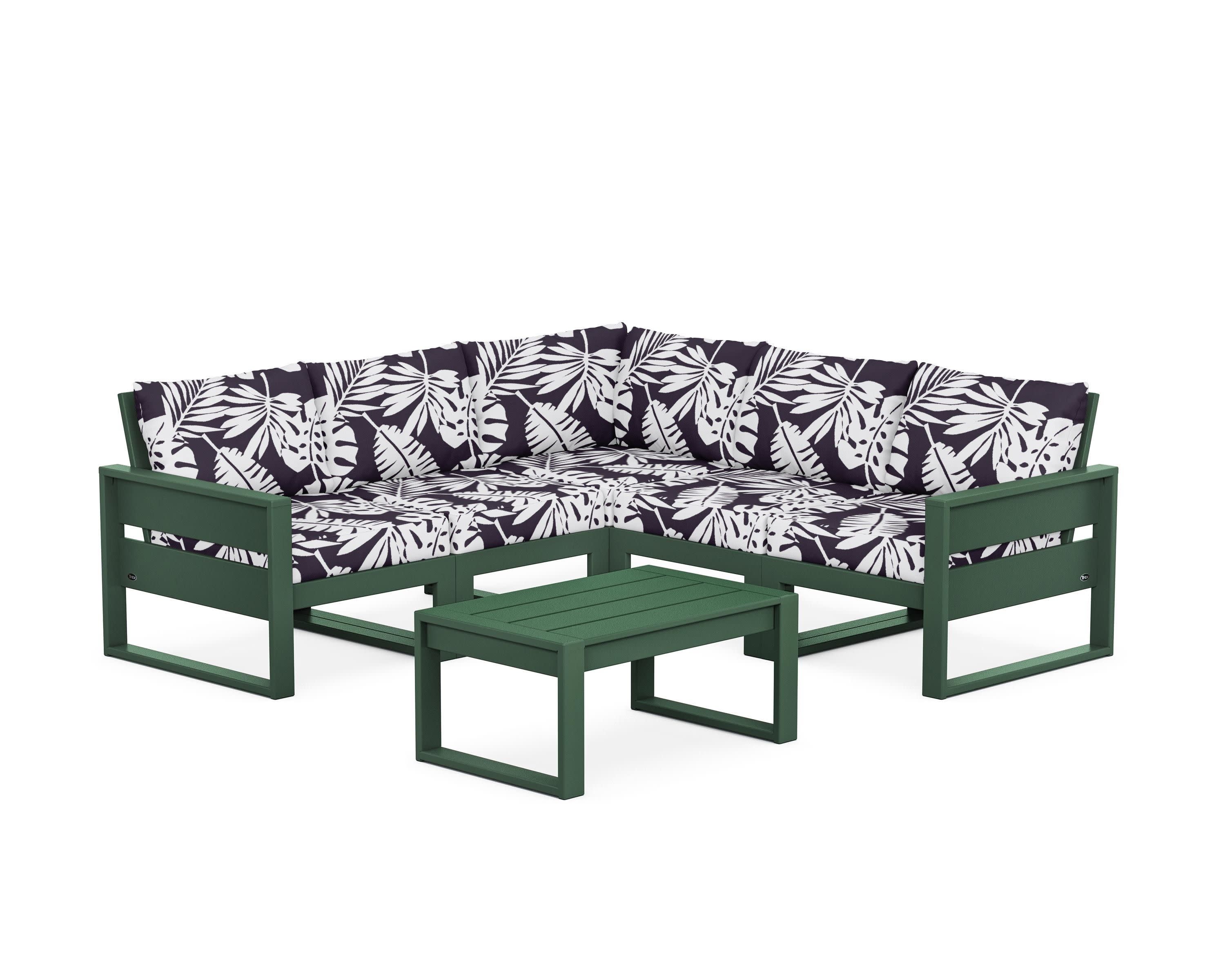 Eastport 6-Piece Deep Seating Sectional + Coffee Table Set in Rainforest Canopy / Leaf Navy