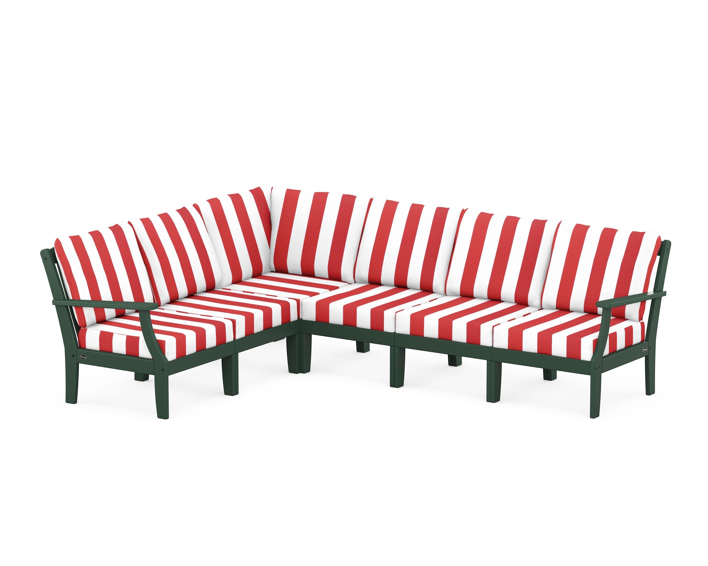 Yacht Club Modular 6-Piece Deep Seating Set in Rainforest Canopy / Cabana Stripe Crimson