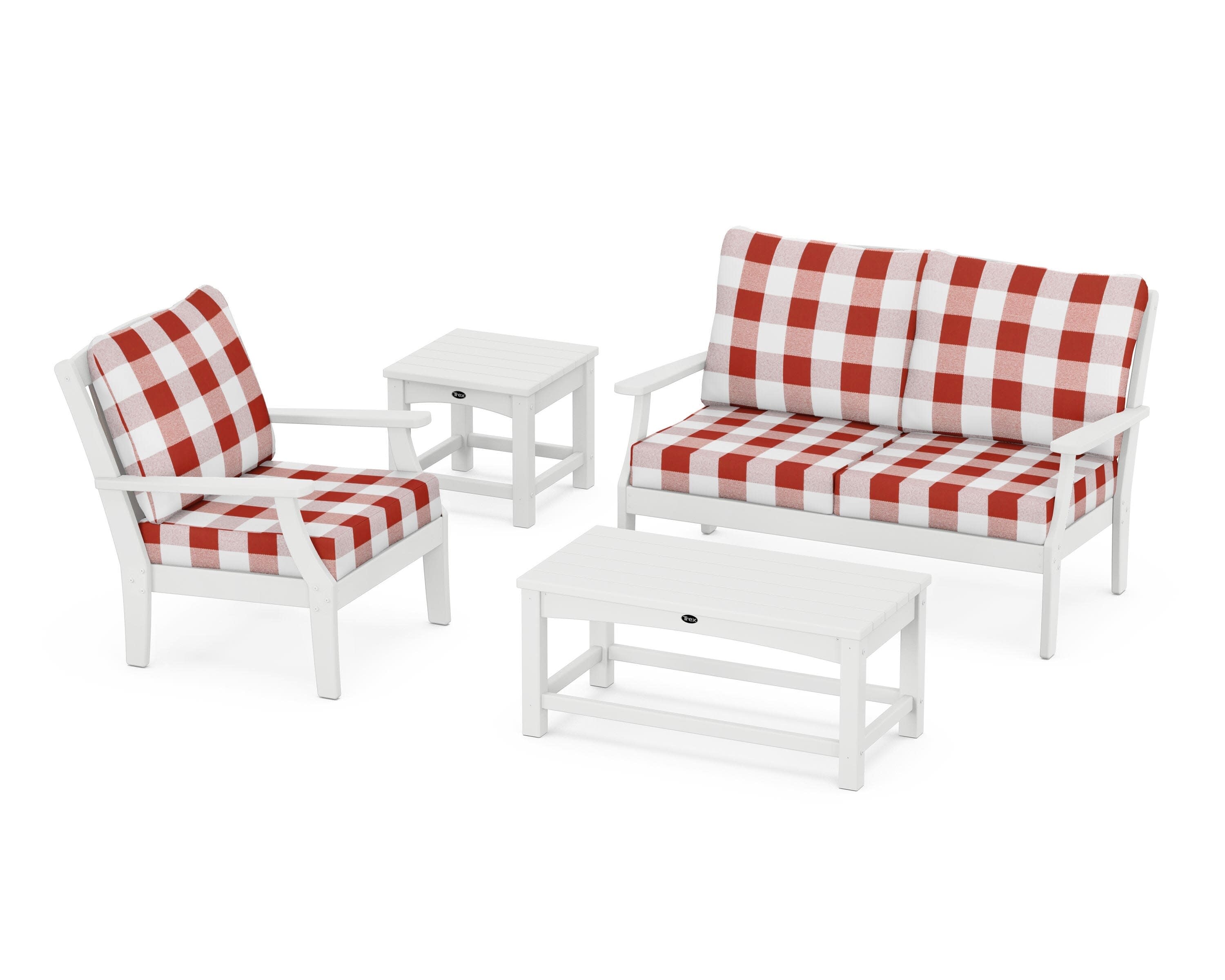 Yacht Club 4-Piece Deep Seating Set in Classic White / Buffalo Plaid Crimson