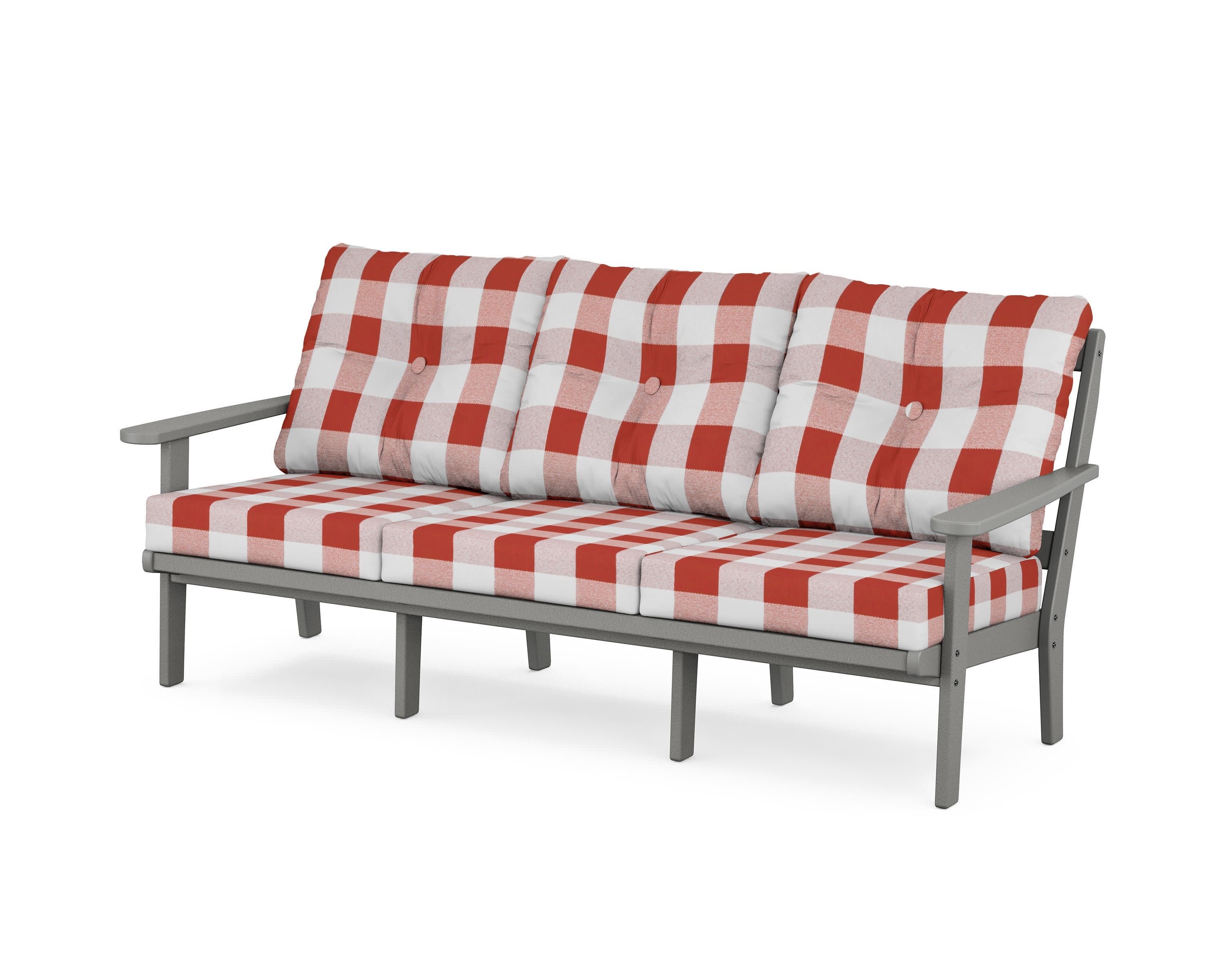 Cape Cod Deep Seating Sofa in Stepping Stone / Buffalo Plaid Crimson