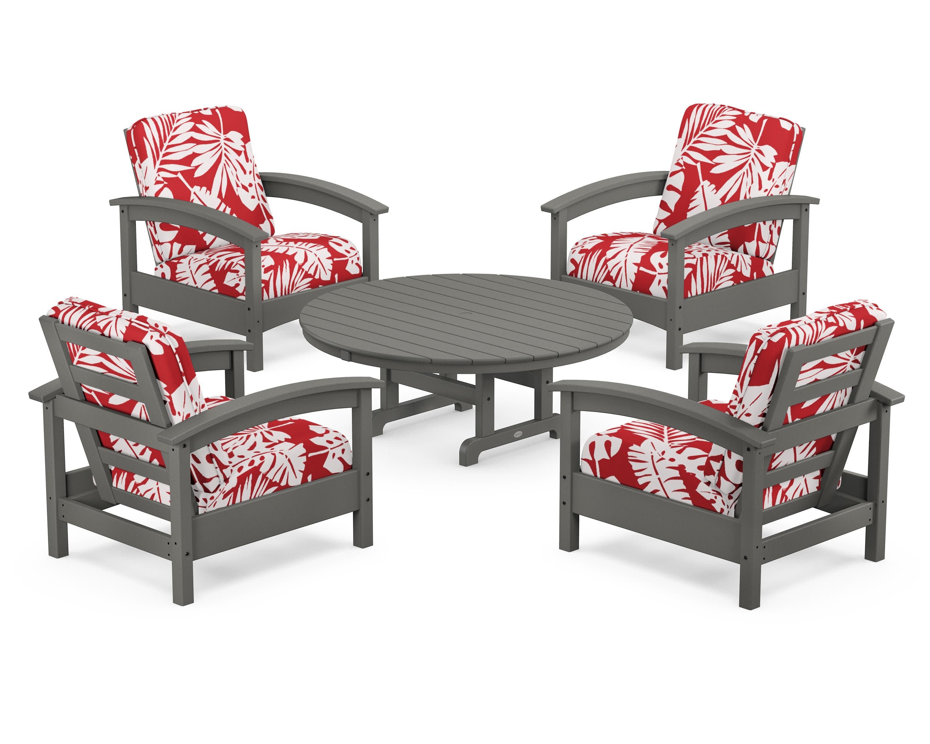 Rockport 5-Piece Deep Seating Set in Stepping Stone / Leaf Crimson
