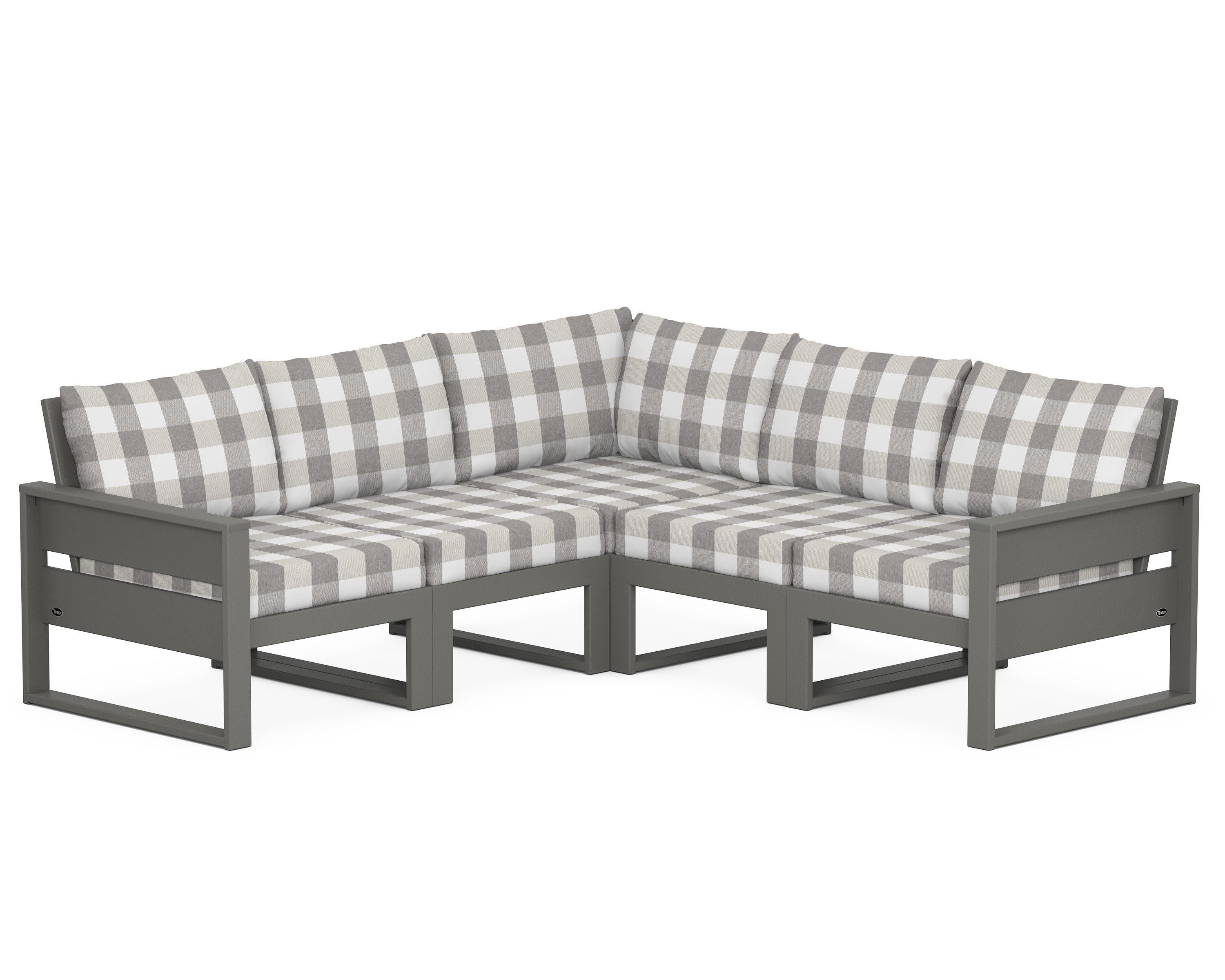 Eastport 5-Piece Sectional in Stepping Stone / Buffalo Plaid Grey Mist