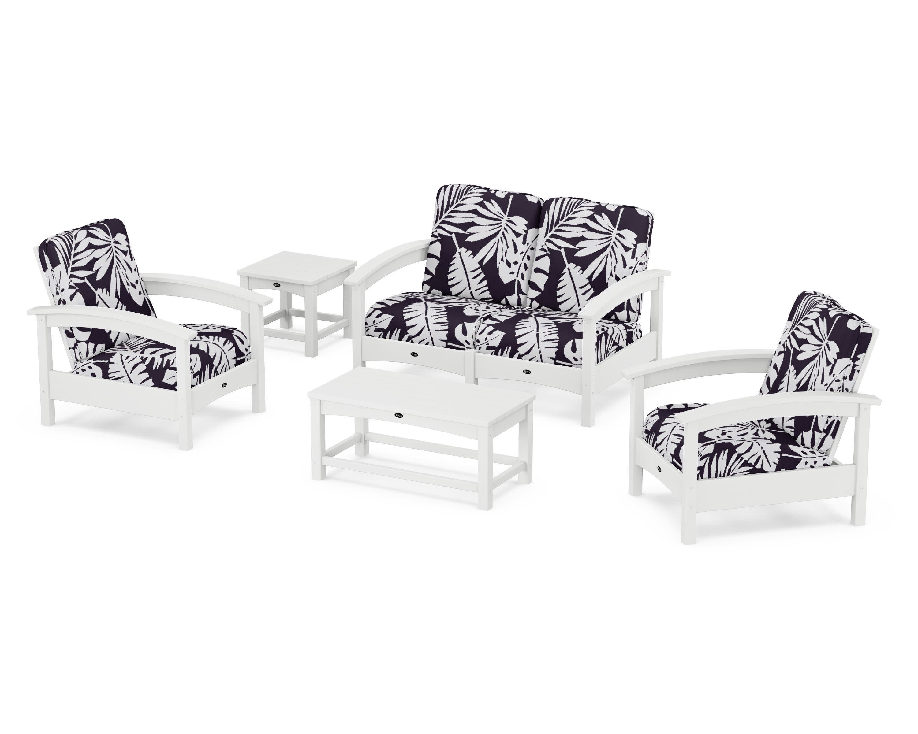 Rockport Club 6-Piece Deep Seating Conversation Set in Classic White / Leaf Navy
