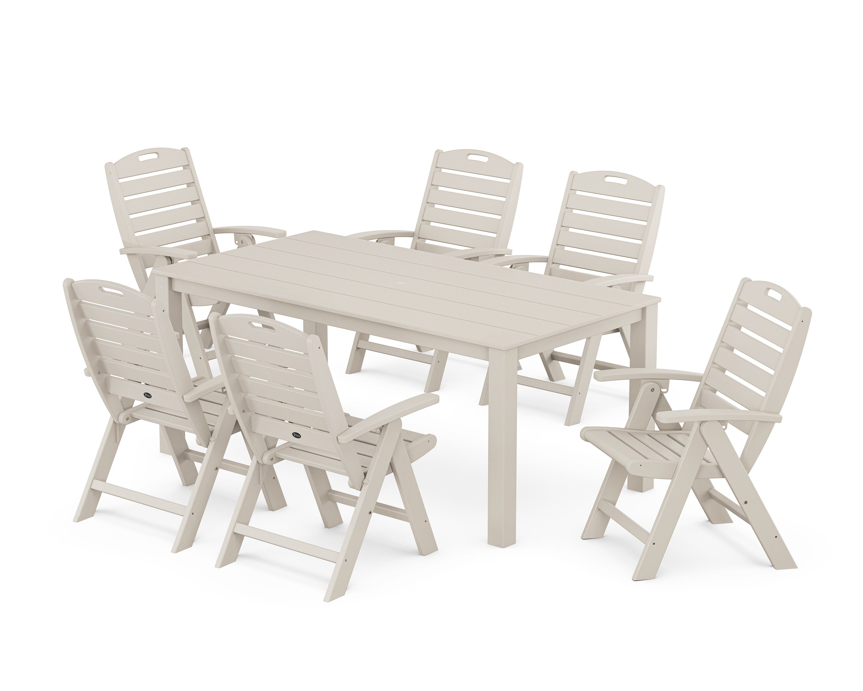 Yacht Club Highback Chair 7-Piece Parsons Dining Set in Sand Castle