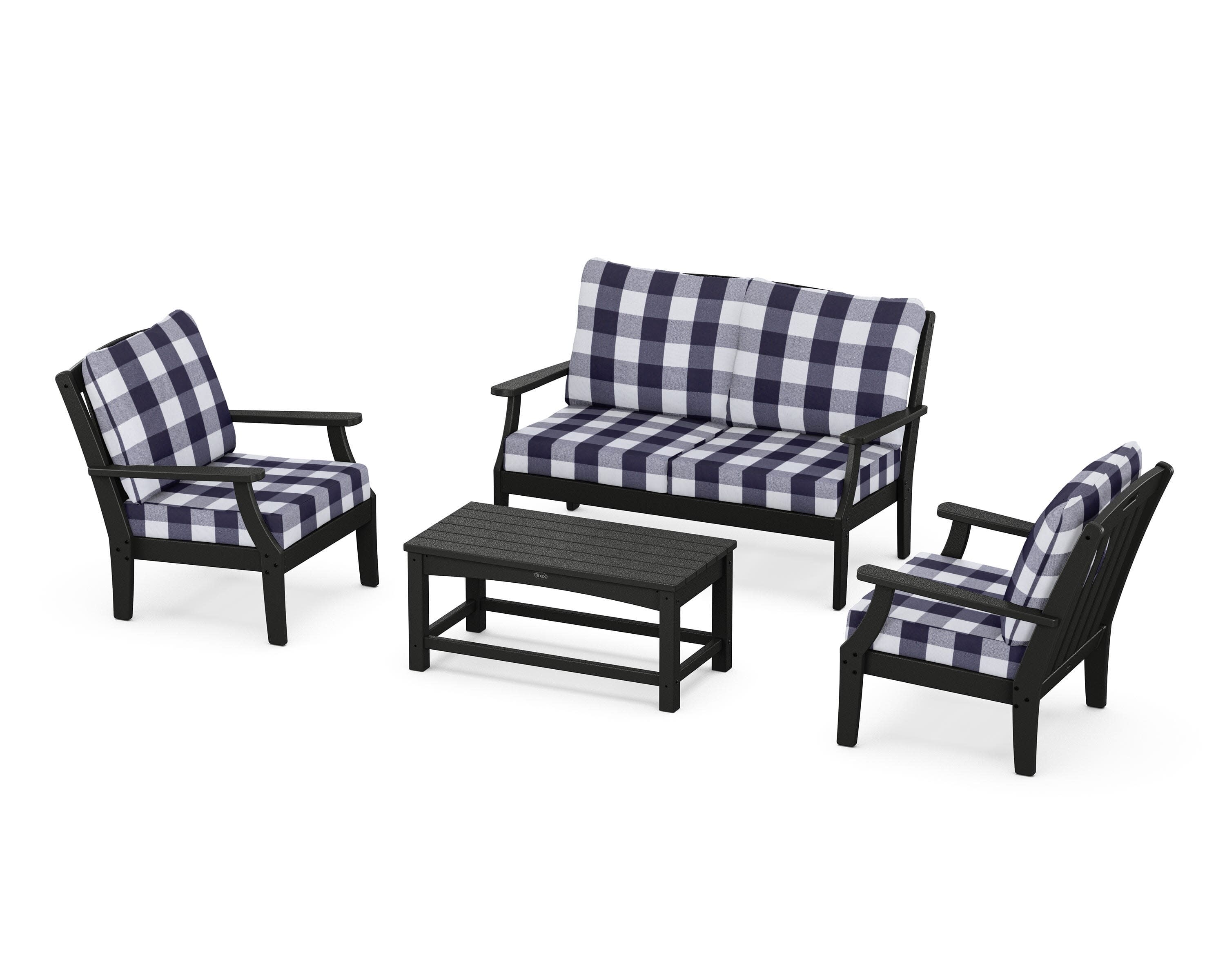 Yacht Club 4-Piece Deep Seating Chair Set in Charcoal Black / Buffalo Plaid Navy