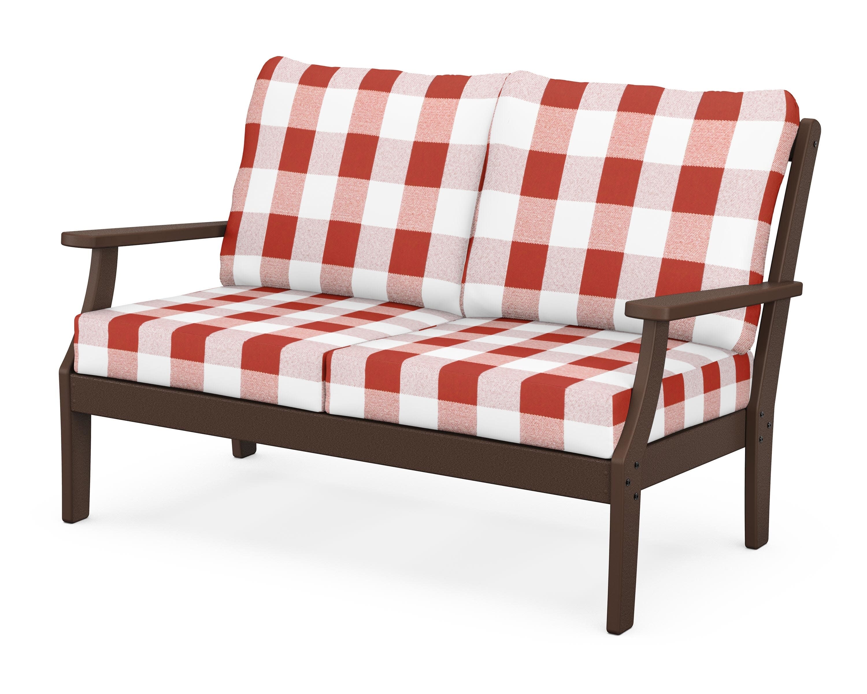 Yacht Club Deep Seating Loveseat in Vintage Lantern / Buffalo Plaid Crimson