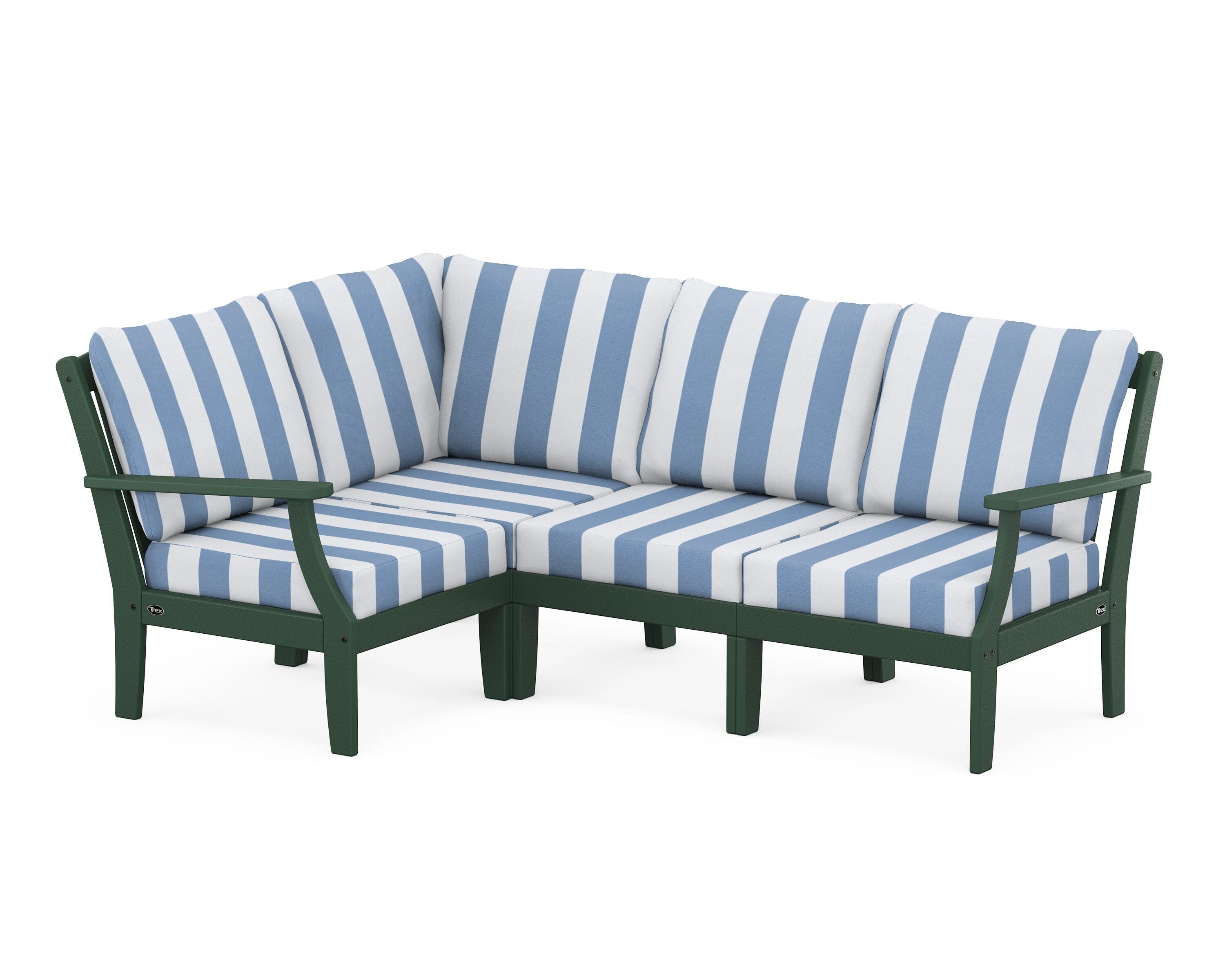 Yacht Club Modular 4-Piece Deep Seating Set in Rainforest Canopy / Cabana Stripe Sky Blue
