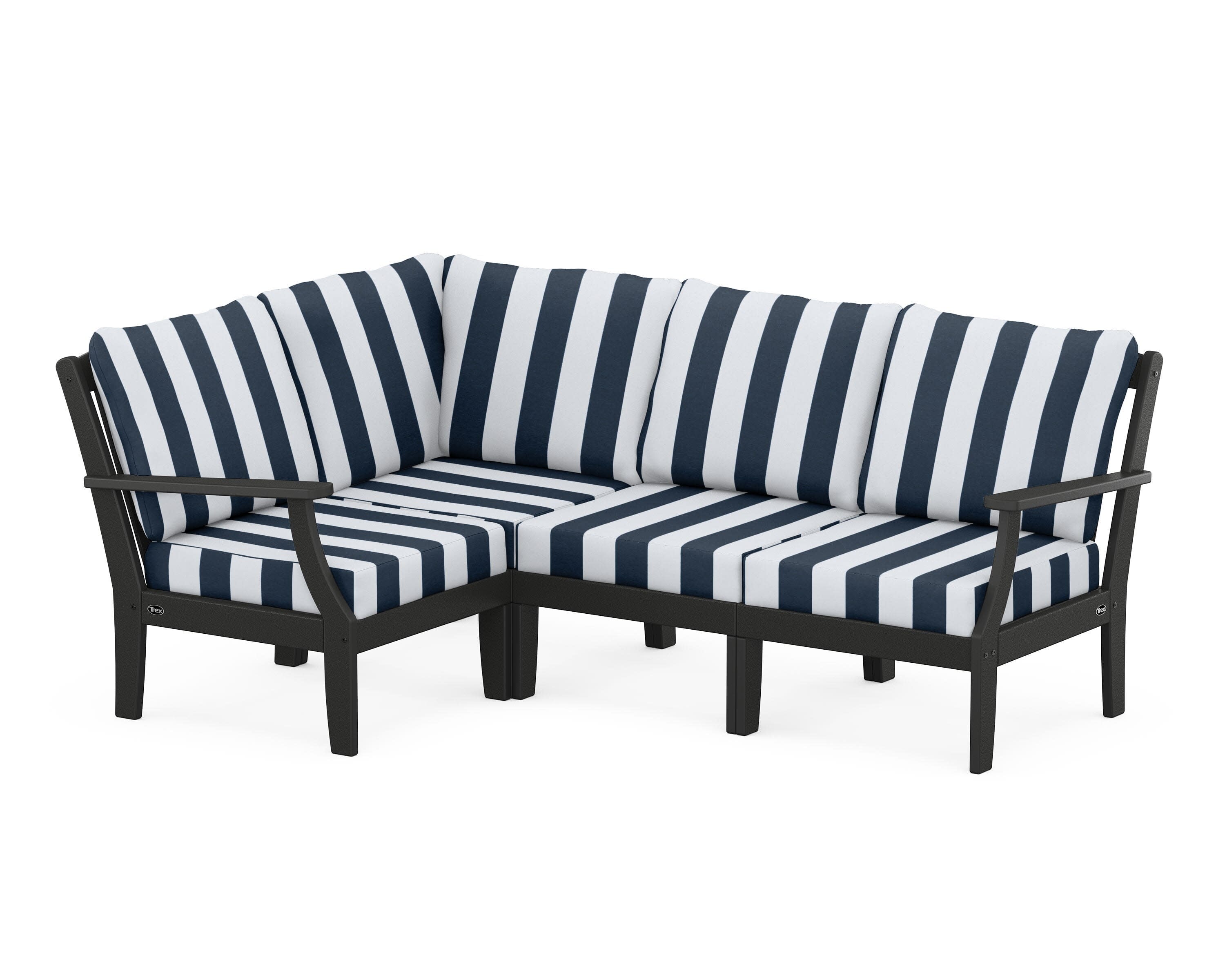 Yacht Club Modular 4-Piece Deep Seating Set in Charcoal Black / Cabana Stripe Marine Indigo