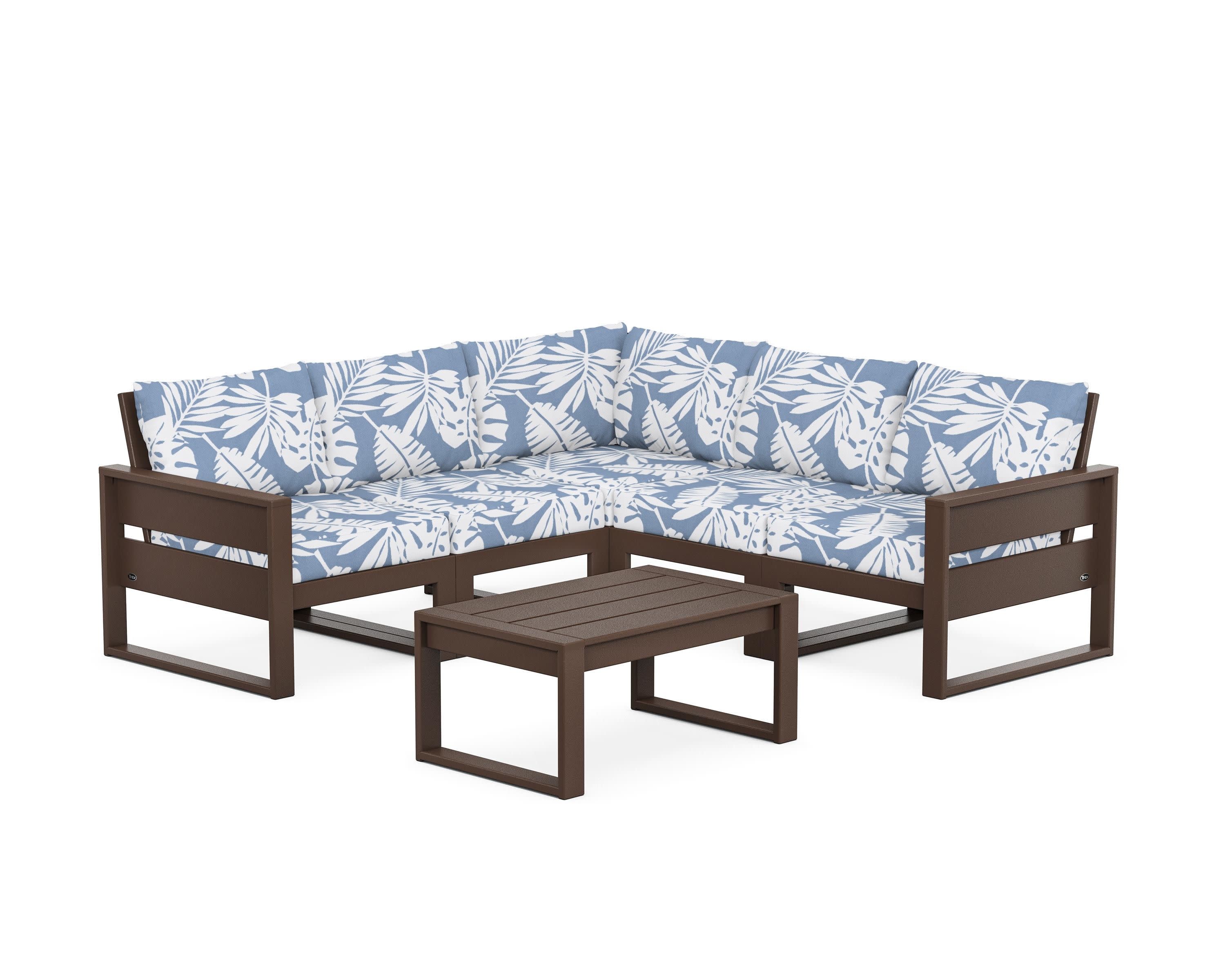 Eastport 6-Piece Deep Seating Sectional + Coffee Table Set in Vintage Lantern / Leaf Sky Blue