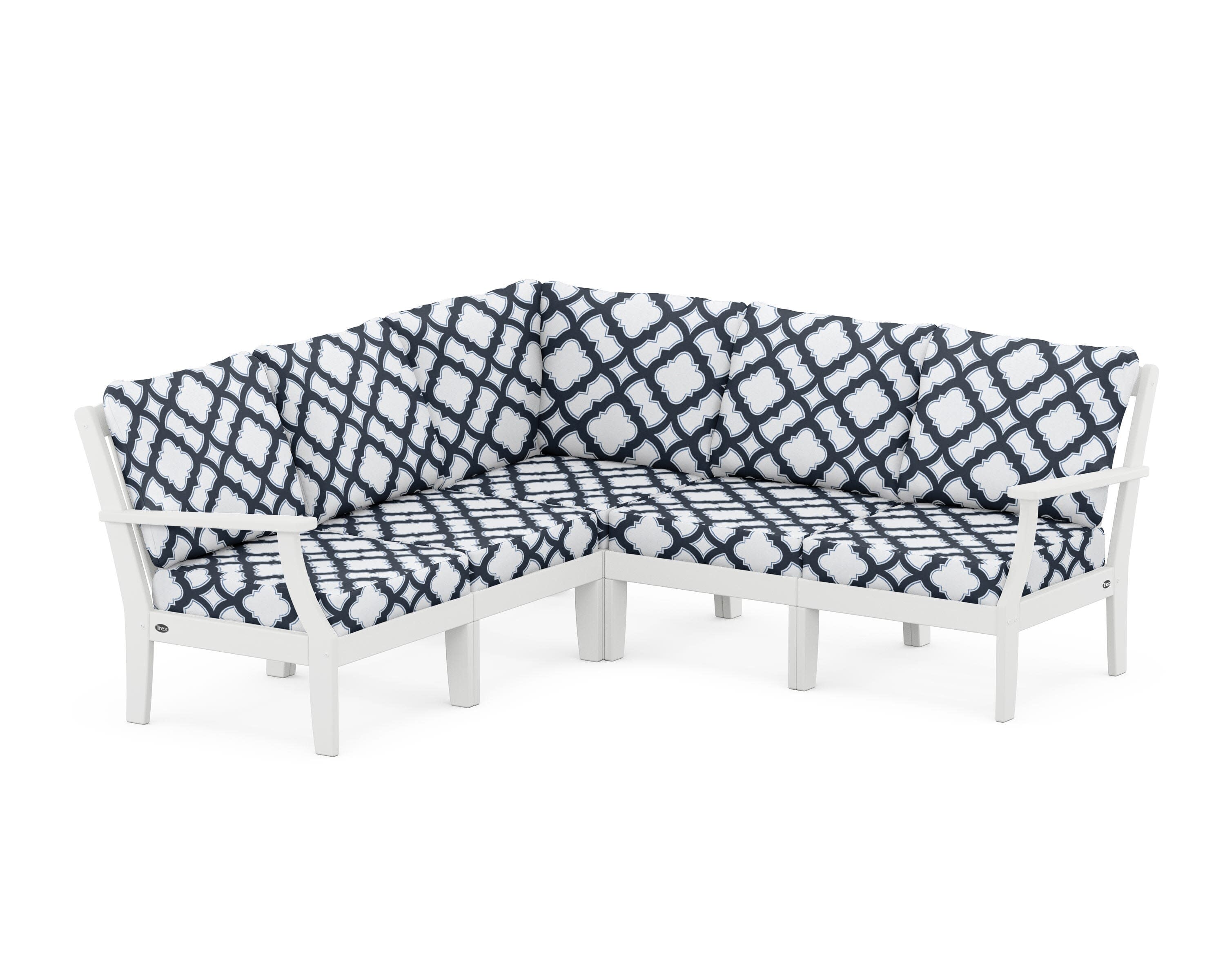 Yacht Club Modular 5-Piece Deep Seating Set in Classic White / Trellis Marine Indigo