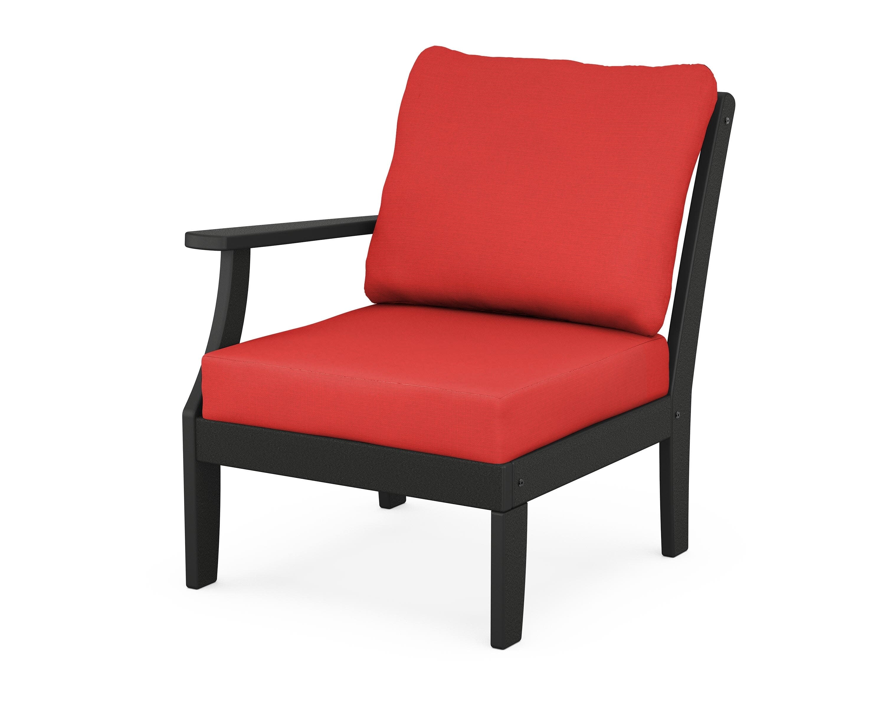 Yacht Club Modular Left Arm Chair in Charcoal Black / Crimson Linen