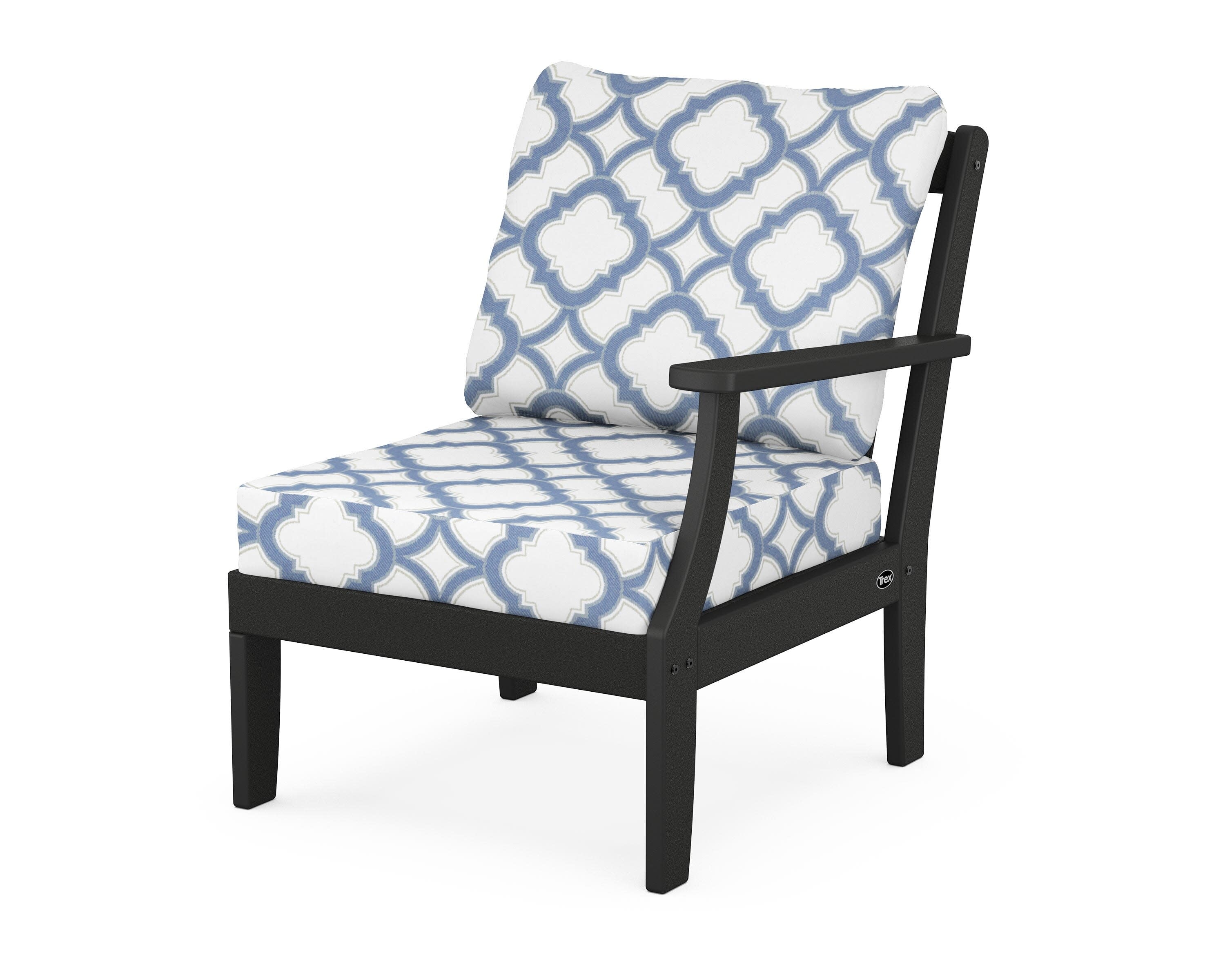 Yacht Club Modular Right Arm Chair in Charcoal Black / Trellis Sky Blue