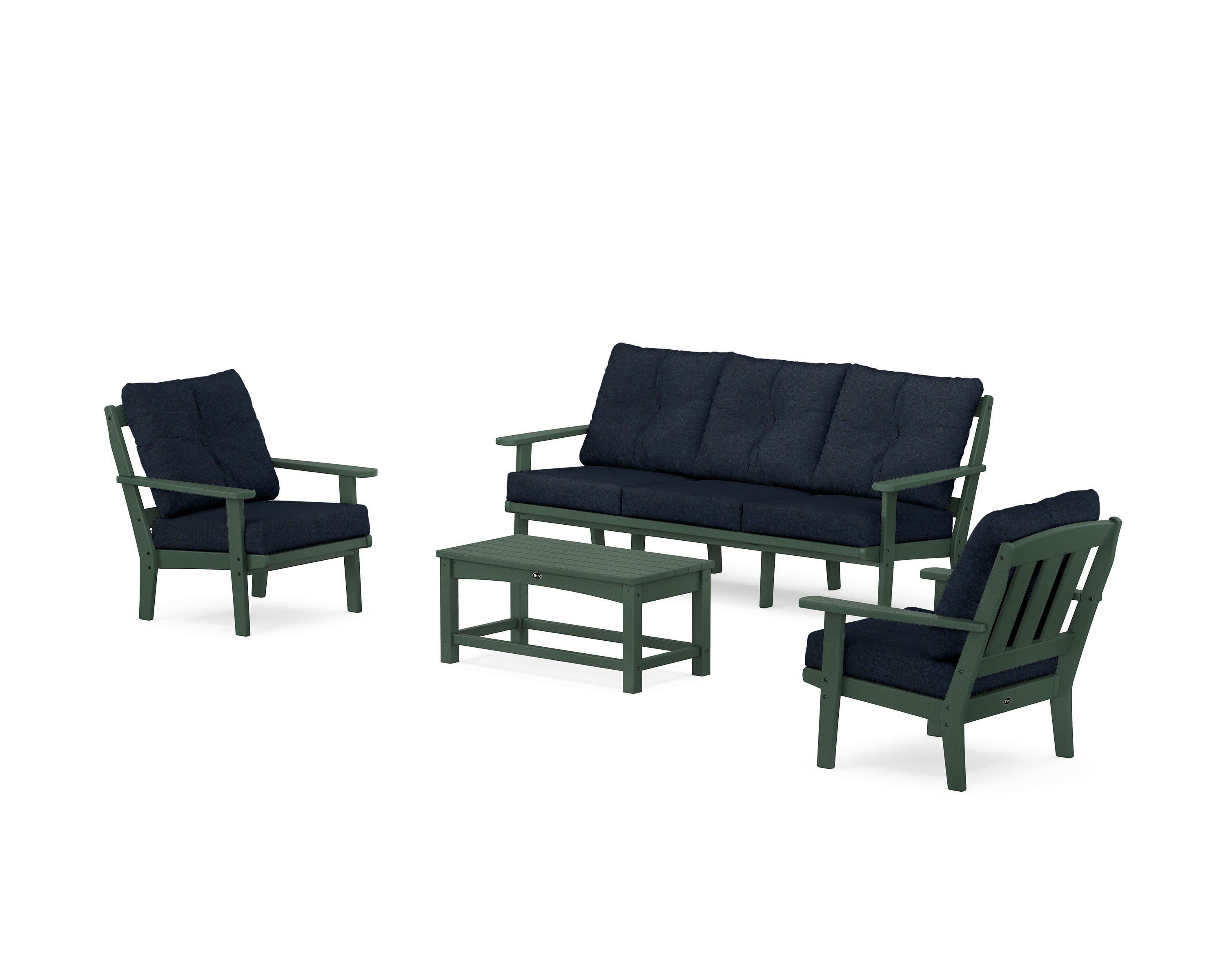 Cape Cod 4-Piece Deep Seating Set with Sofa in Rainforest Canopy / Marine Indigo
