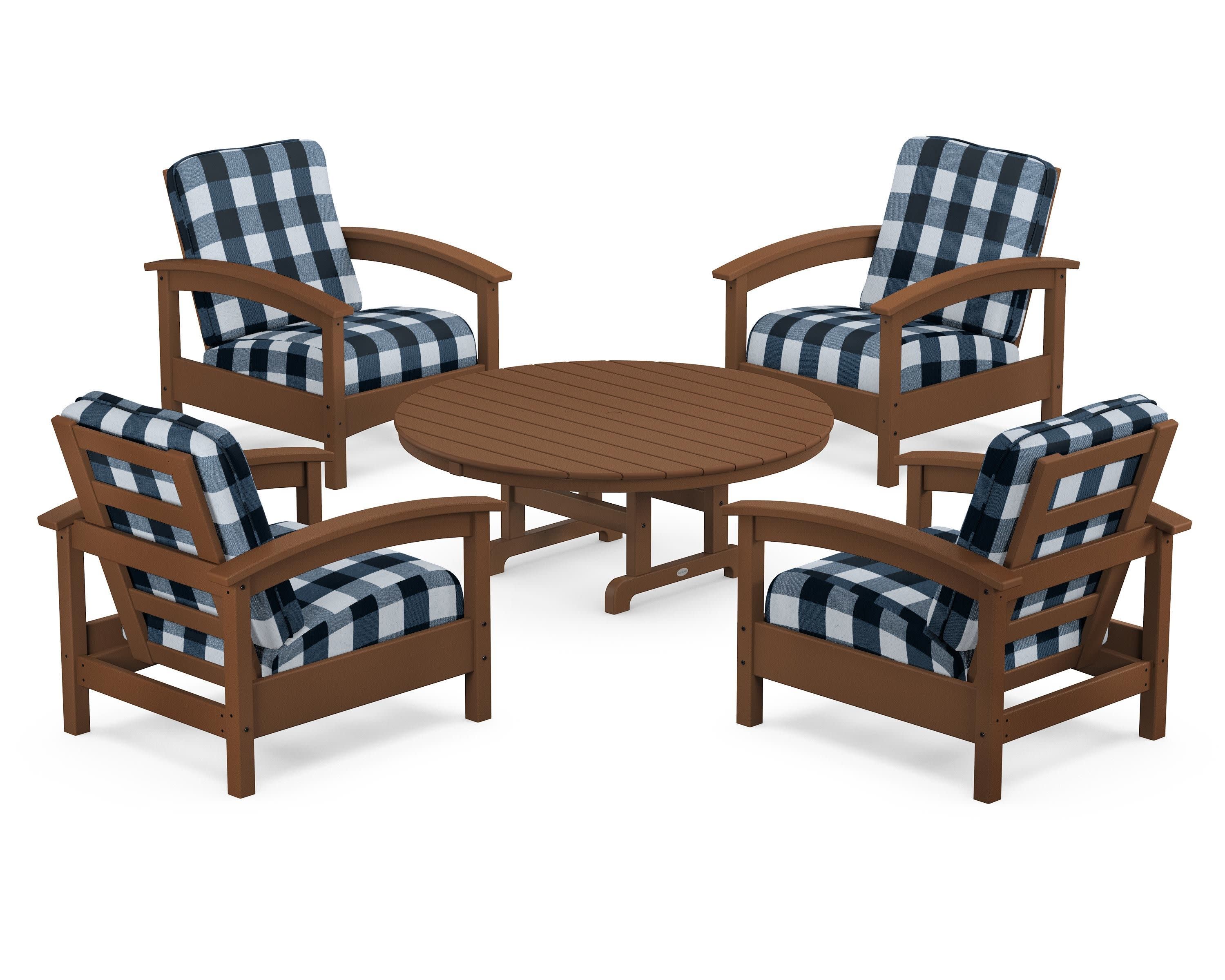 Rockport 5-Piece Deep Seating Set in Tree House / Buffalo Plaid Marine Indigo