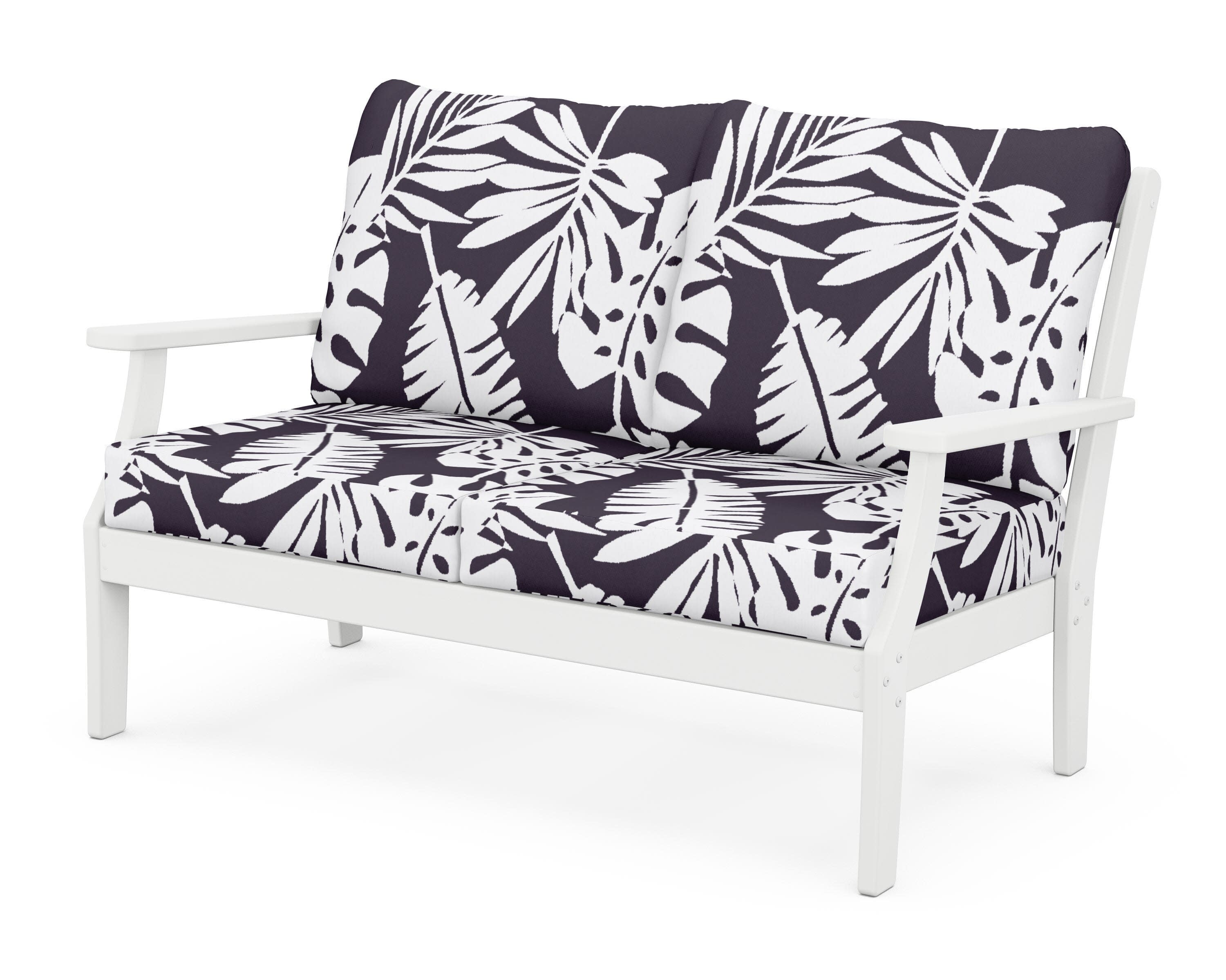 Yacht Club Deep Seating Loveseat in Classic White / Leaf Navy